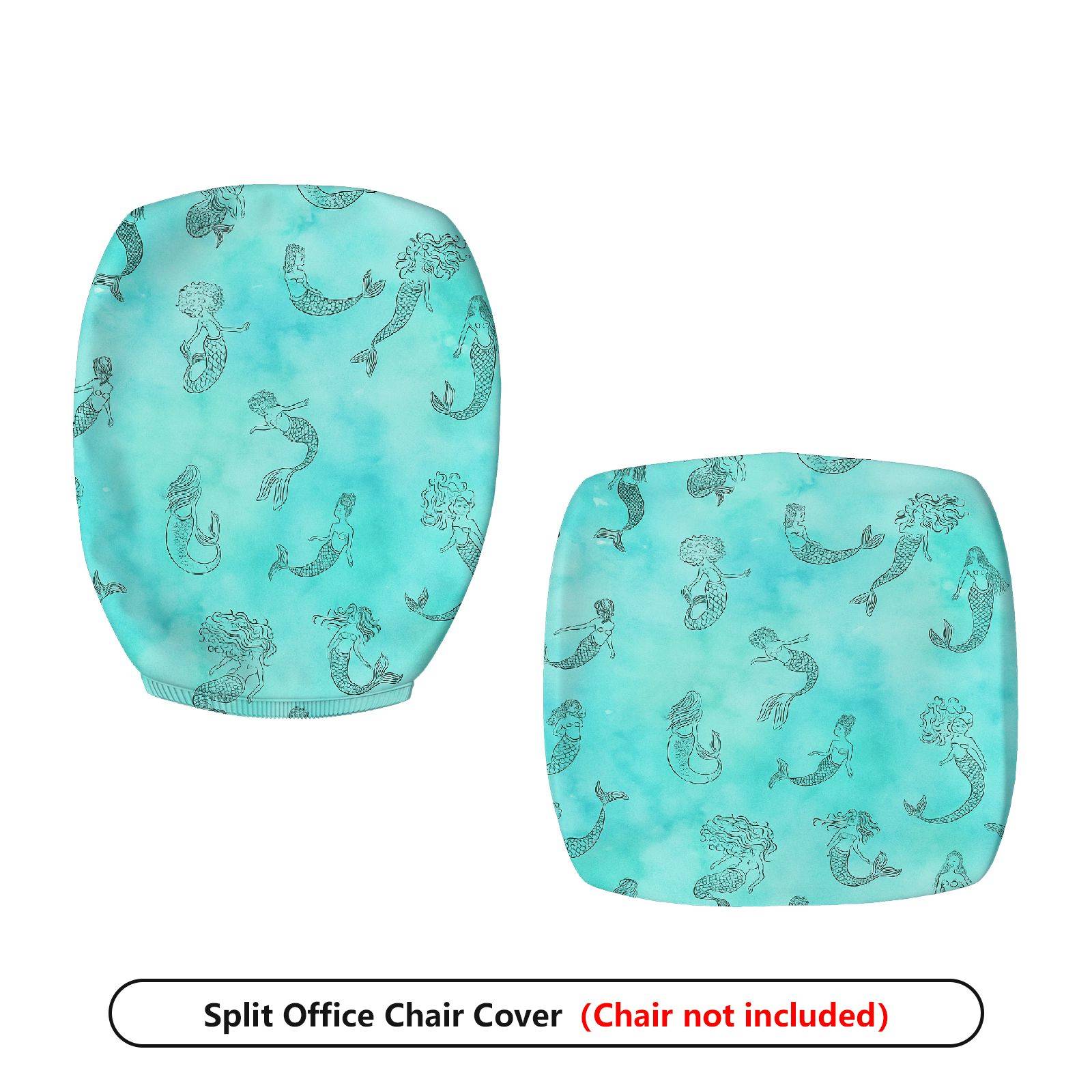 2-Piece Aquatic Mermaid Turquoise Decorative  Computer Chair Cover Set, Seat and Backrest