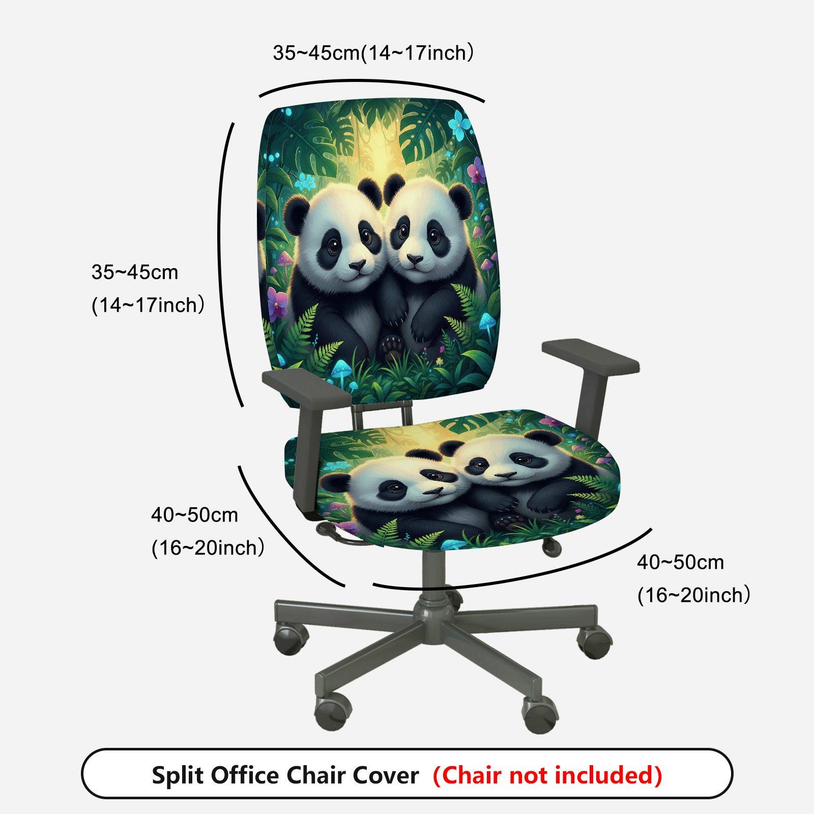 2-Piece Panda Green Jungle Nature Floral Animal  Computer Chair Cover Set, Seat and Backrest