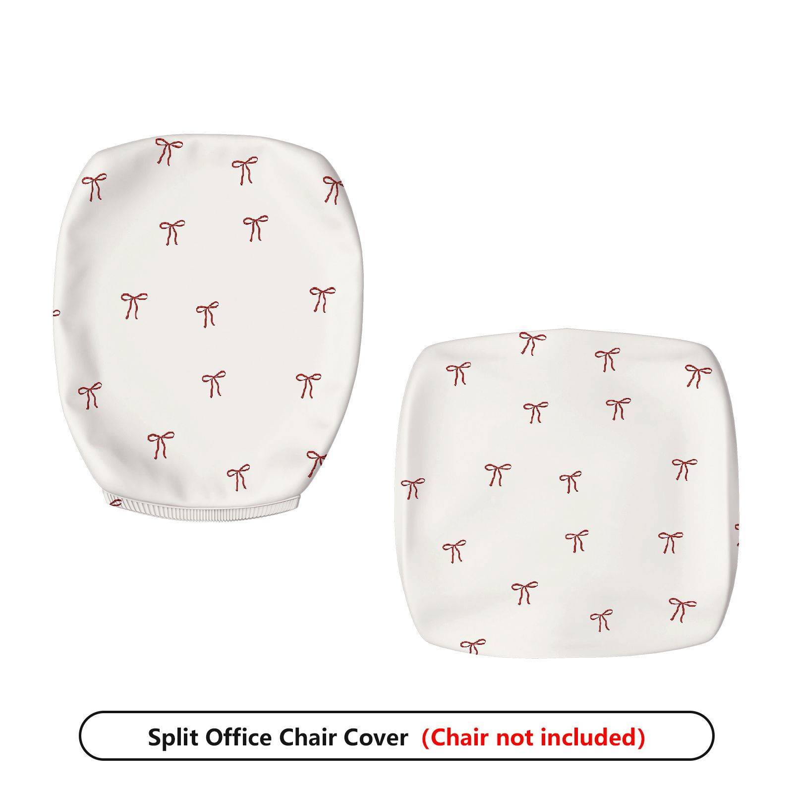 2-Piece White Red Bowknot Decorative  Computer Chair Cover Set, Seat and Backrest