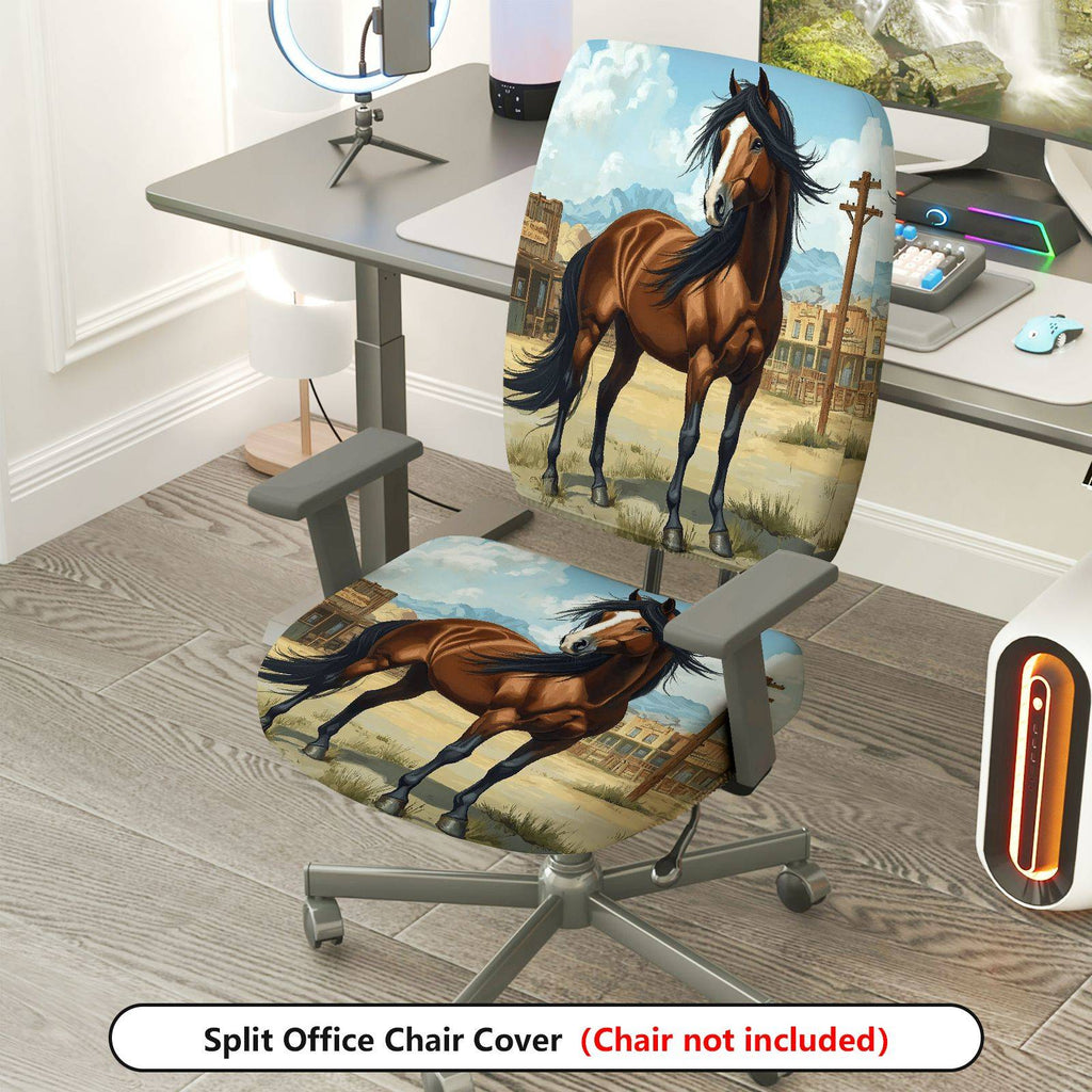 2-Piece Horse Western Country Animal Scenery Nature  Computer Chair Cover Set, Seat and Backrest