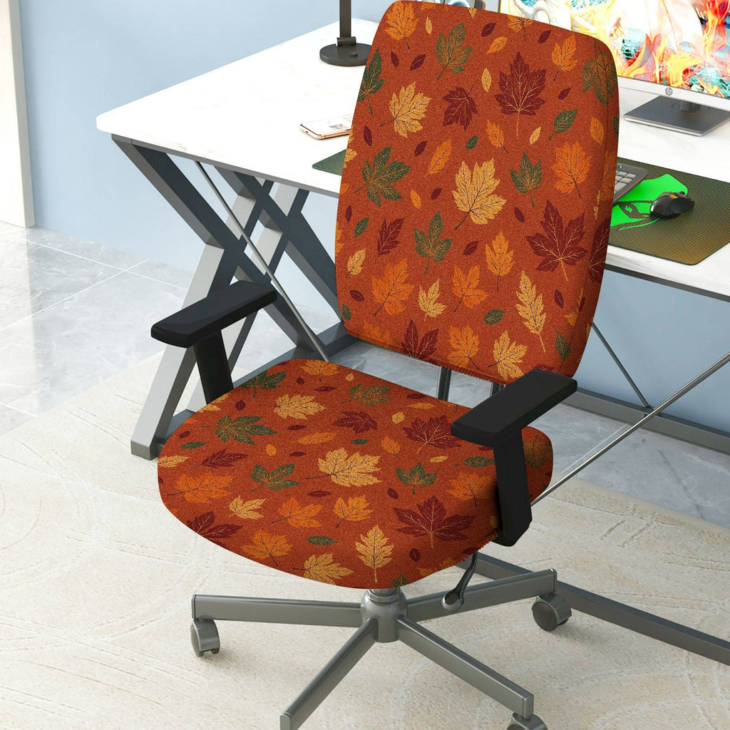 2-Piece Autumn Maple Leaf Pattern Decorative  Computer Chair Cover Set, Seat and Backrest