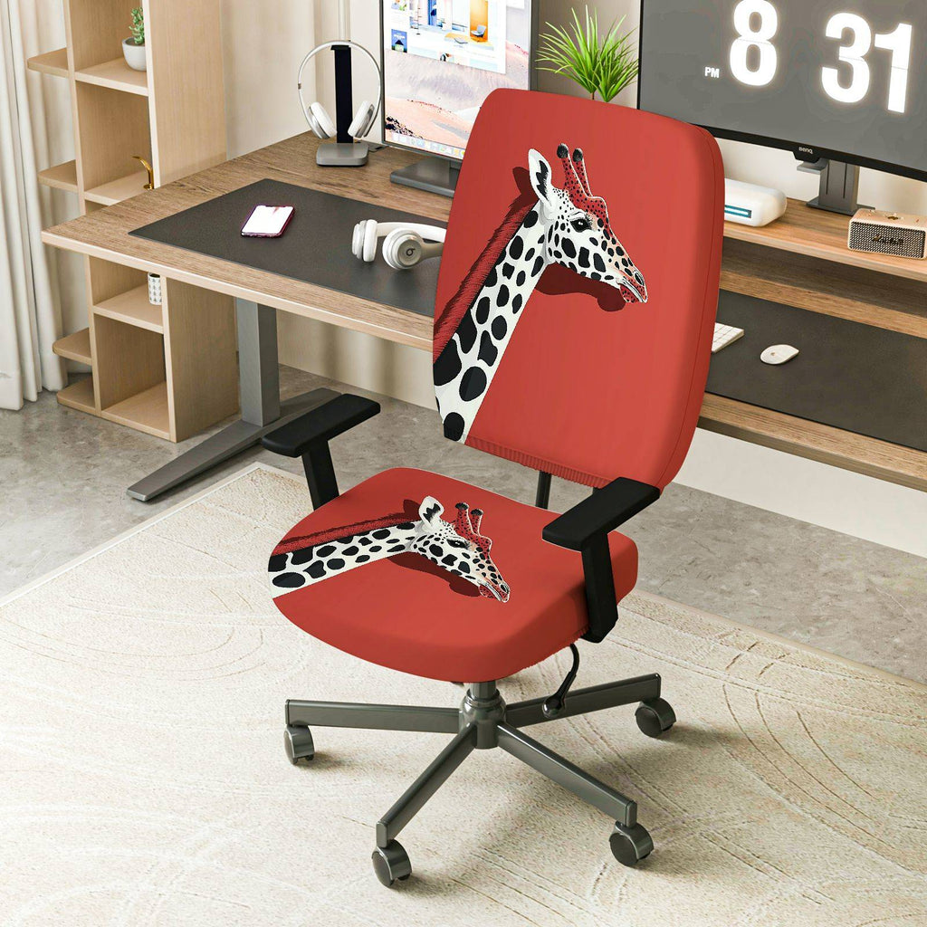 2-Piece Animal Giraffe Red Stylish Fun Home  Computer Chair Cover Set, Seat and Backrest