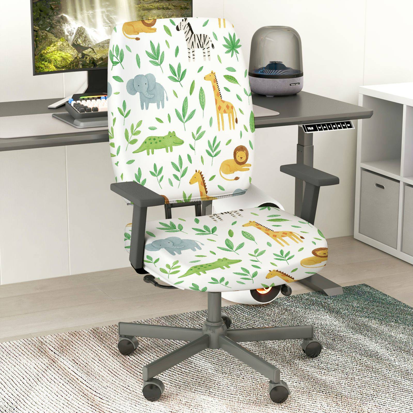 2-Piece Animals Jungle Safari Pattern  Computer Chair Cover Set, Seat and Backrest