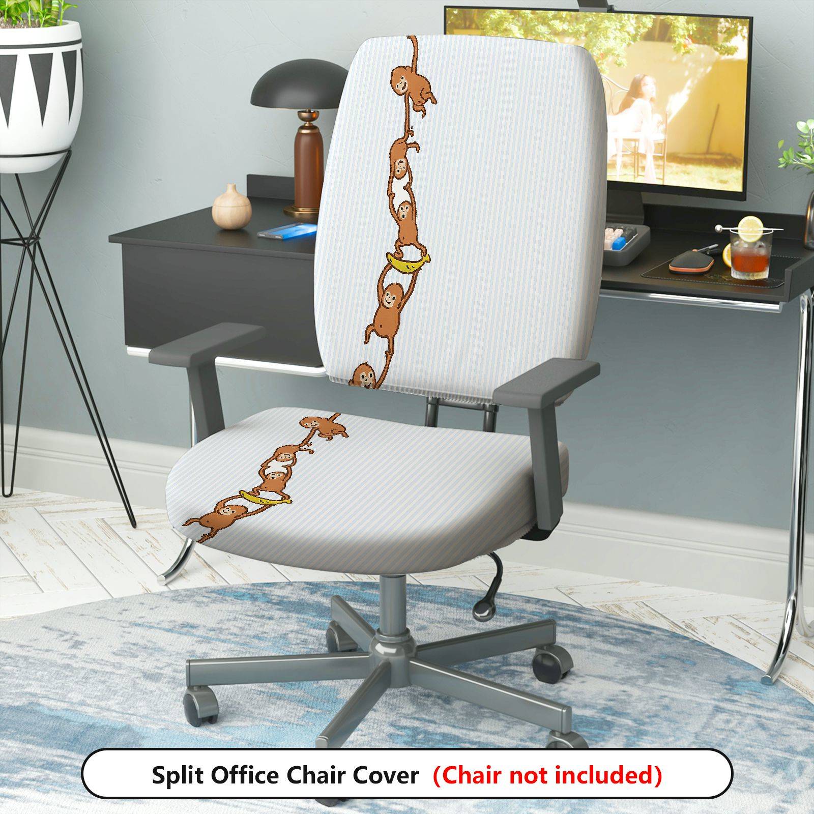 2-Piece Animal Fun Playful Hanging Monkey  Computer Chair Cover Set, Seat and Backrest