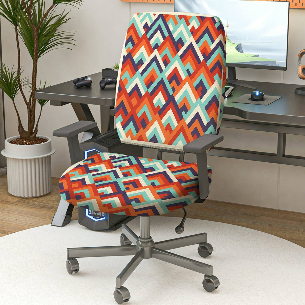2-Piece Geometric Colorful Modern Stylish Decorative  Computer Chair Cover Set, Seat and Backrest