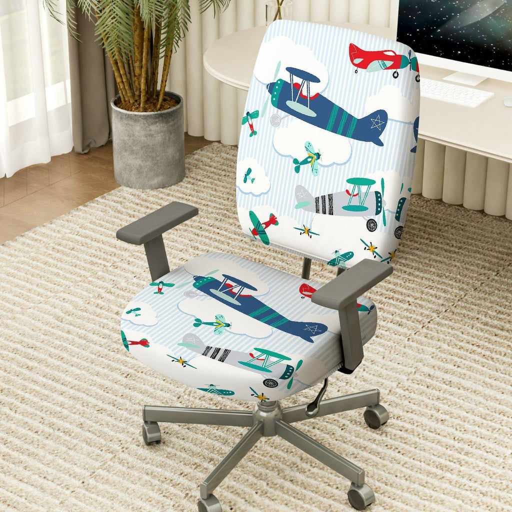 2-Piece Airplane Cloud Stripe Fun  Computer Chair Cover Set, Seat and Backrest