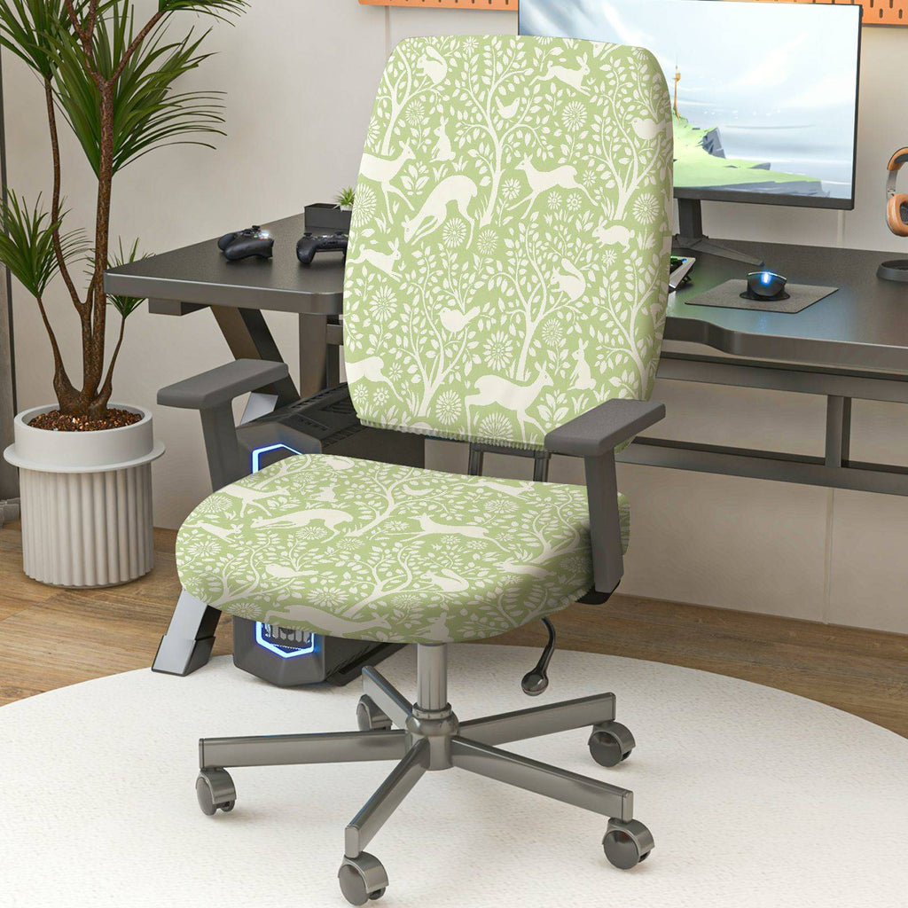 2-Piece Green Nature Animal Floral Pattern  Computer Chair Cover Set, Seat and Backrest