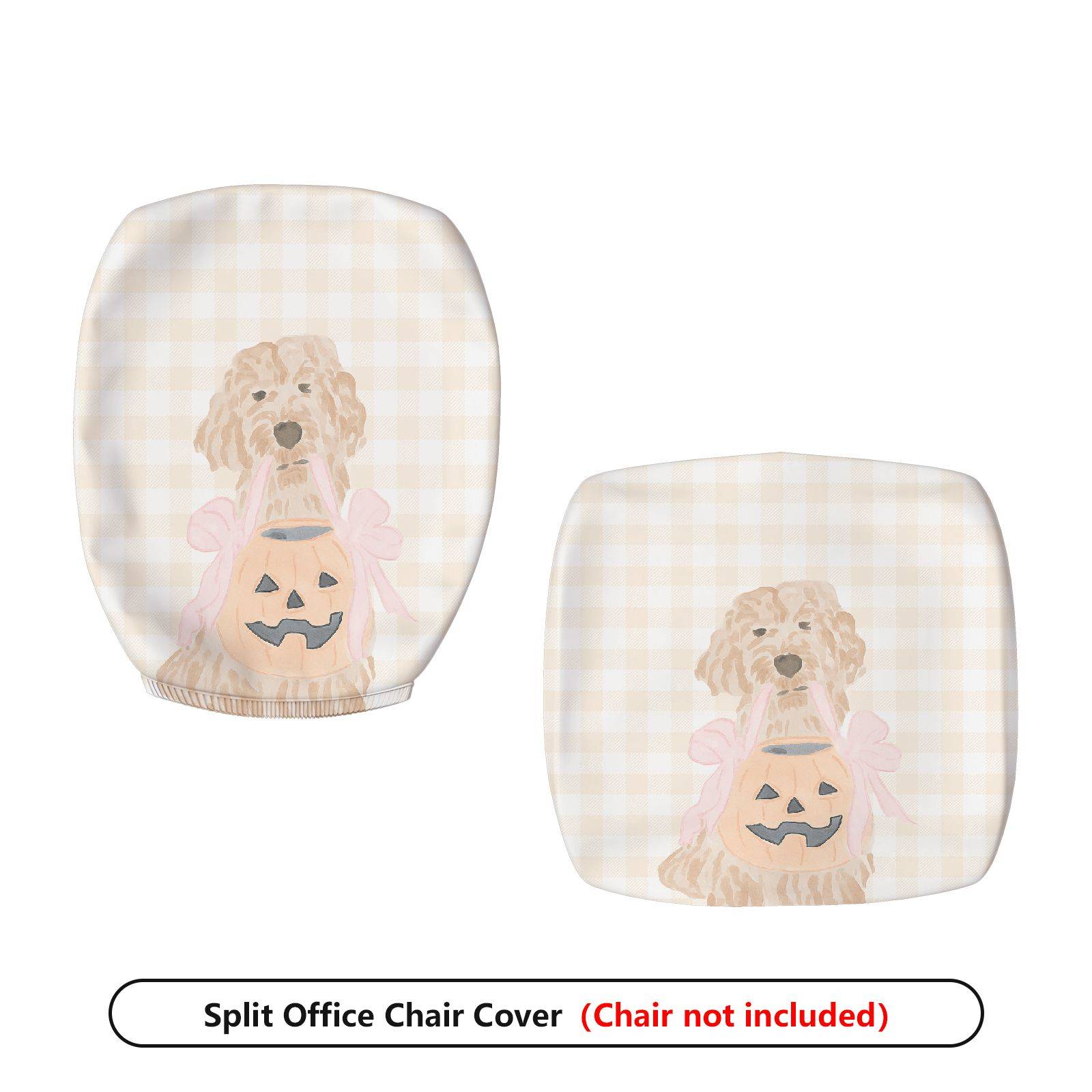 2-Piece Dog Halloween Pumpkin Cute Fun Holiday  Computer Chair Cover Set, Seat and Backrest