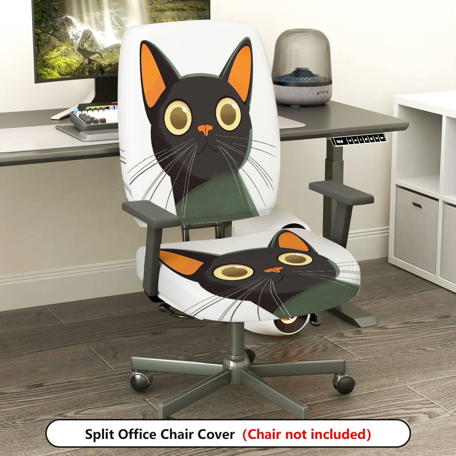 2-Piece Animal Cat Cute Fun  Computer Chair Cover Set, Seat and Backrest