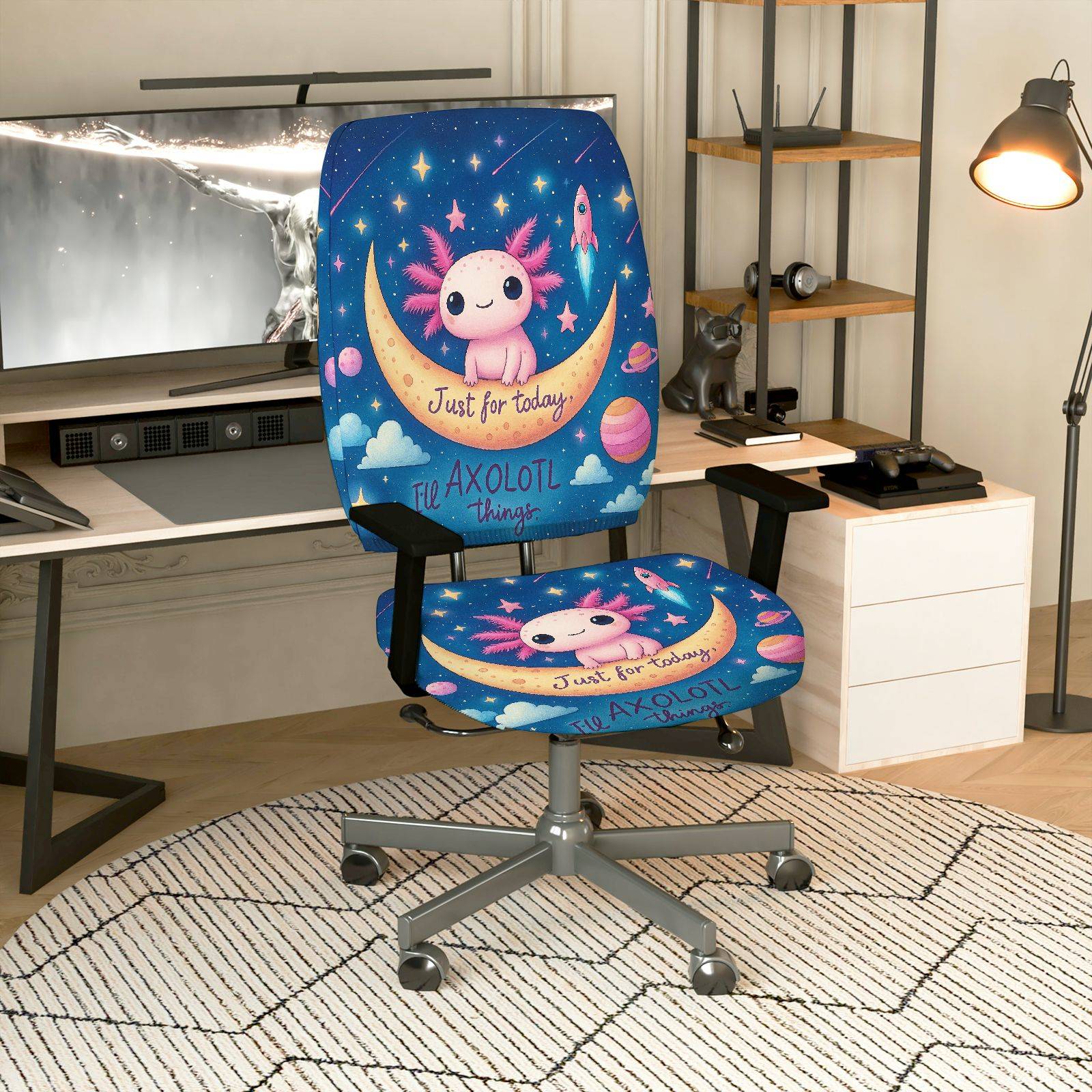 2-Piece Axolotl Moon Star Galaxy Space  Computer Chair Cover Set, Seat and Backrest