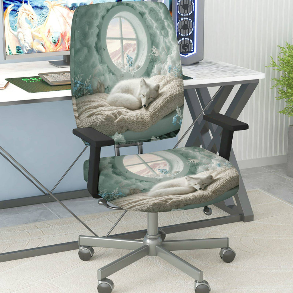 2-Piece Arctic Winter Snow Fox Cozy Home Decor  Computer Chair Cover Set, Seat and Backrest
