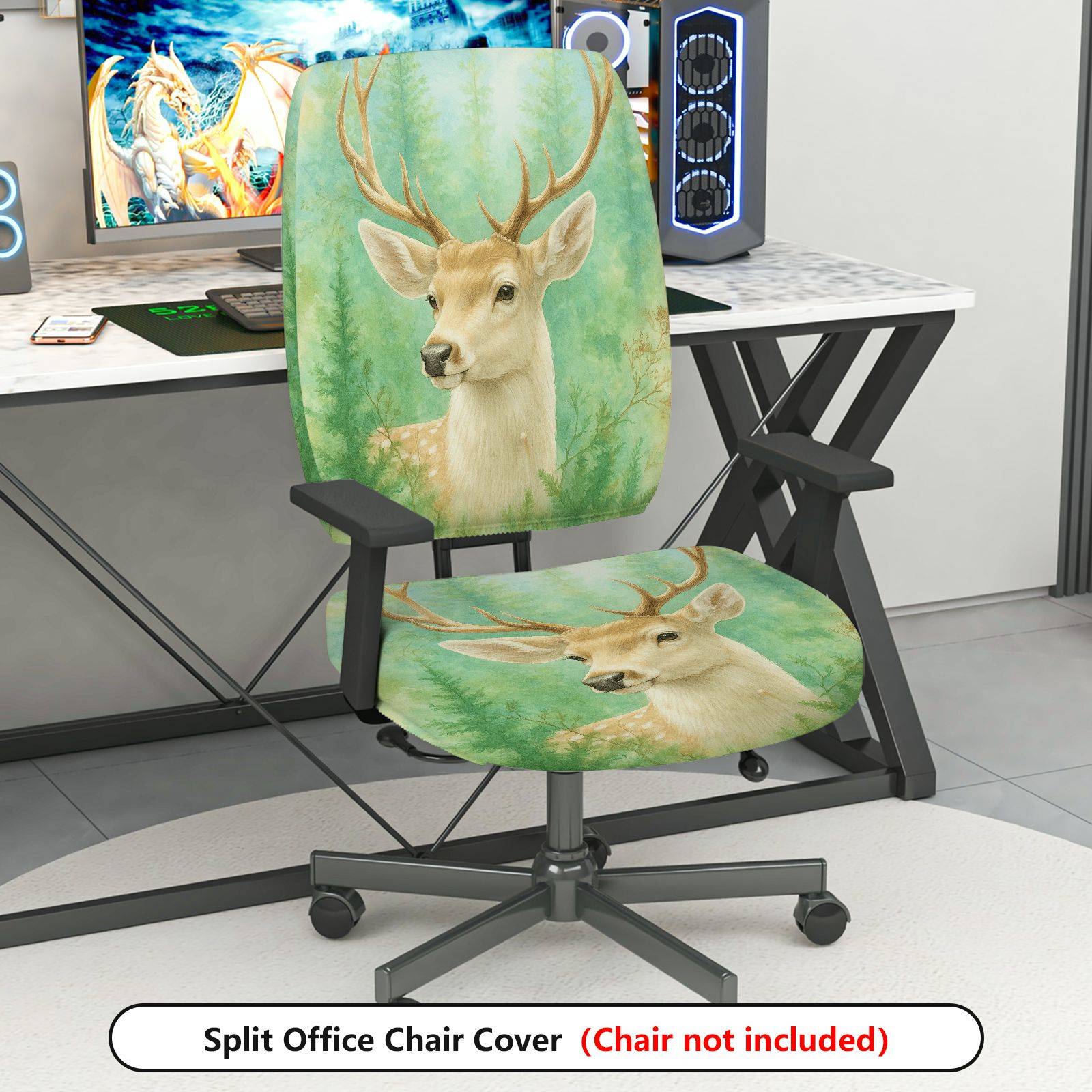 2-Piece Animal Forest Wildlife Deer Nature Scenery  Computer Chair Cover Set, Seat and Backrest