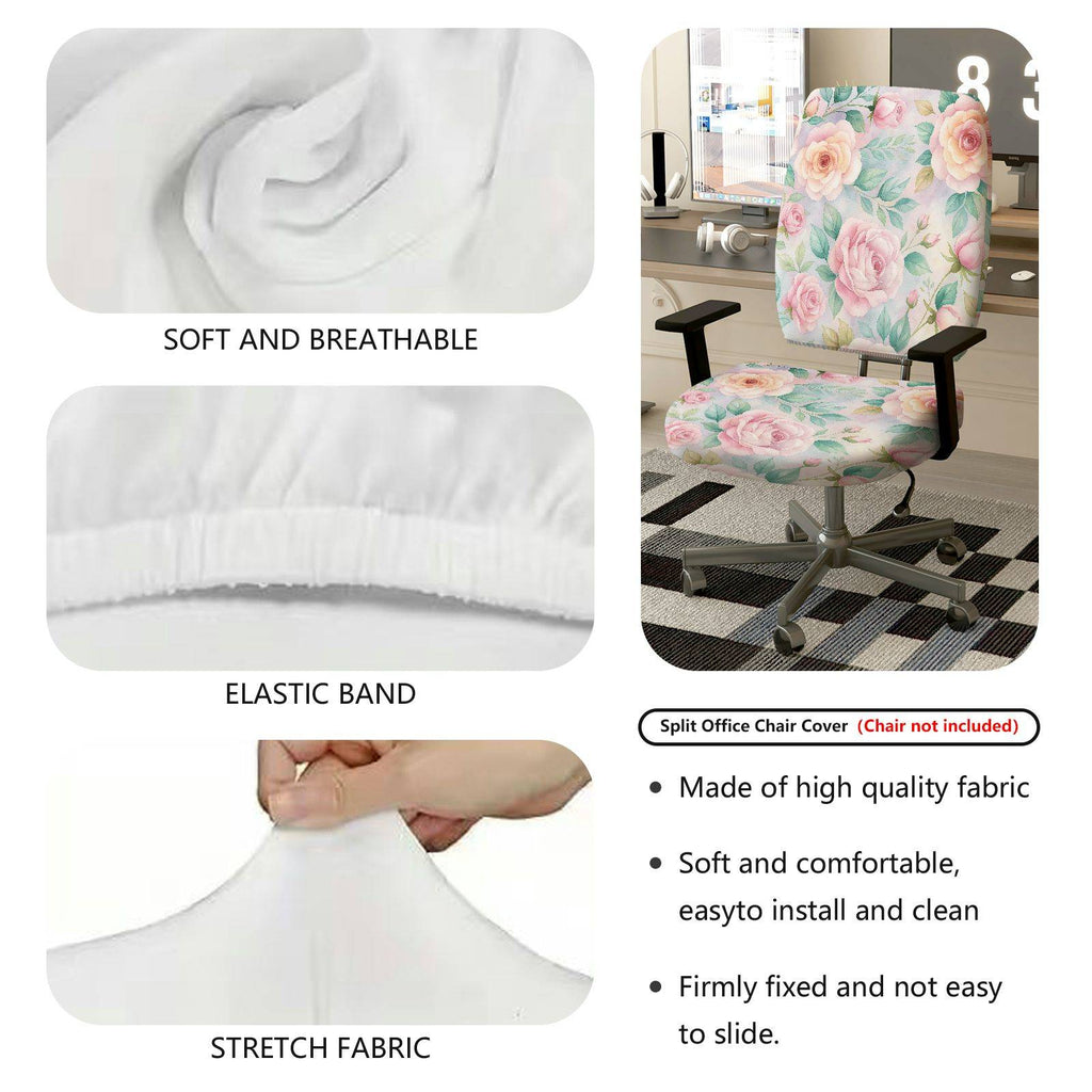2-Piece Floral Romantic Pastel Elegant Delicate  Computer Chair Cover Set, Seat and Backrest