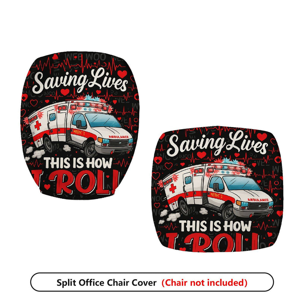 2-Piece Ambulance Heartbeat Saving Lives Medical Emergency  Computer Chair Cover Set, Seat and Backrest