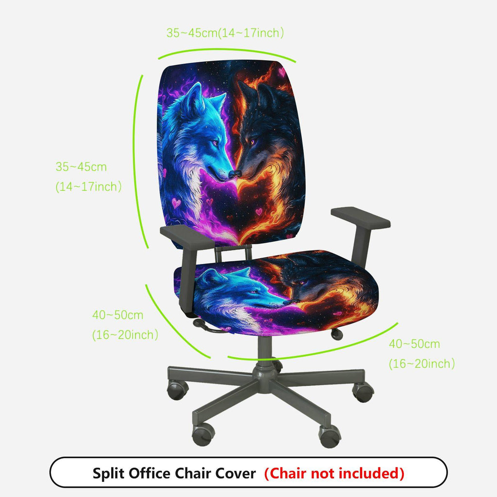 2-Piece Blue Red Wolf Galaxy Heart Creative Romance  Computer Chair Cover Set, Seat and Backrest