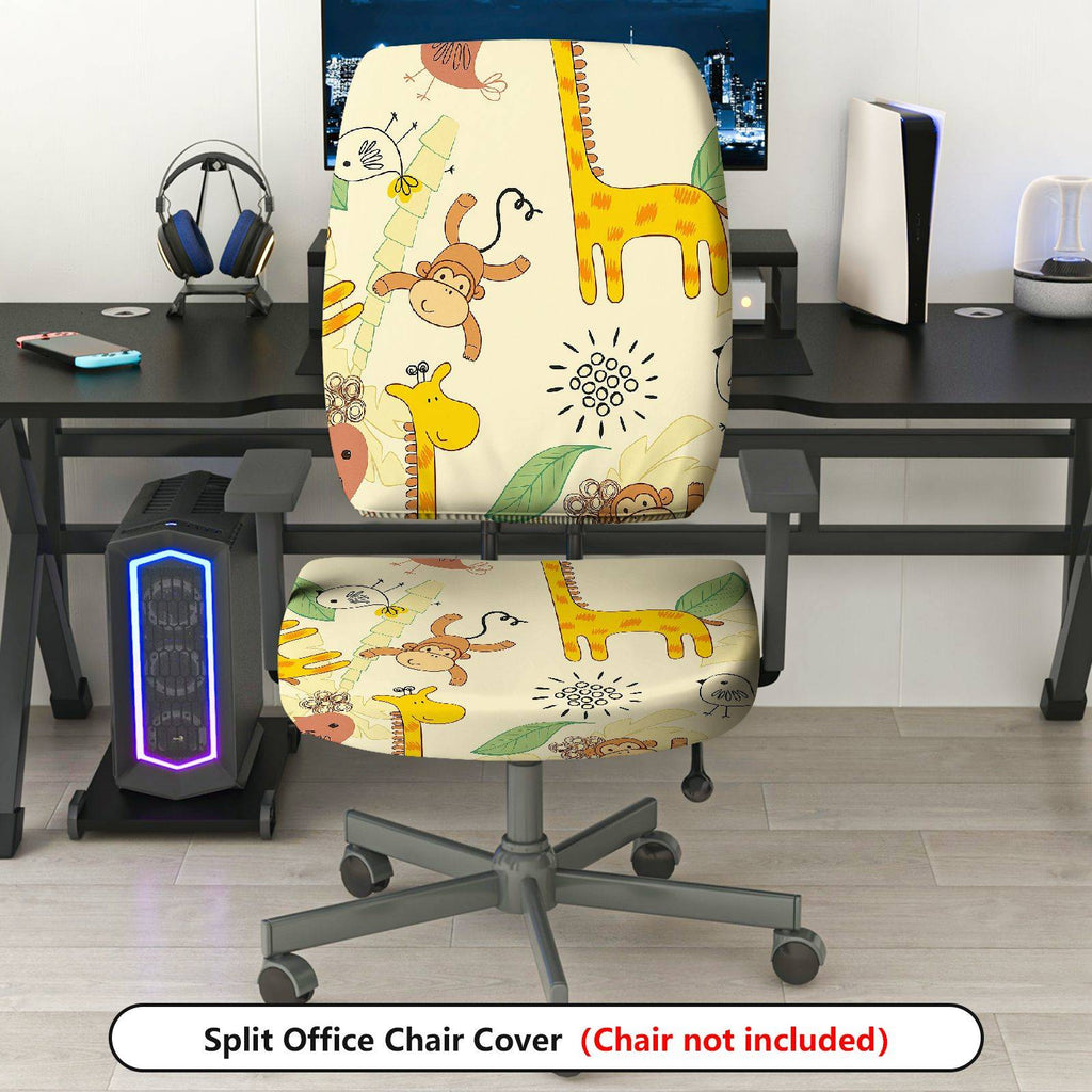 2-Piece Animal Giraffe Monkey Leaf Flower  Computer Chair Cover Set, Seat and Backrest