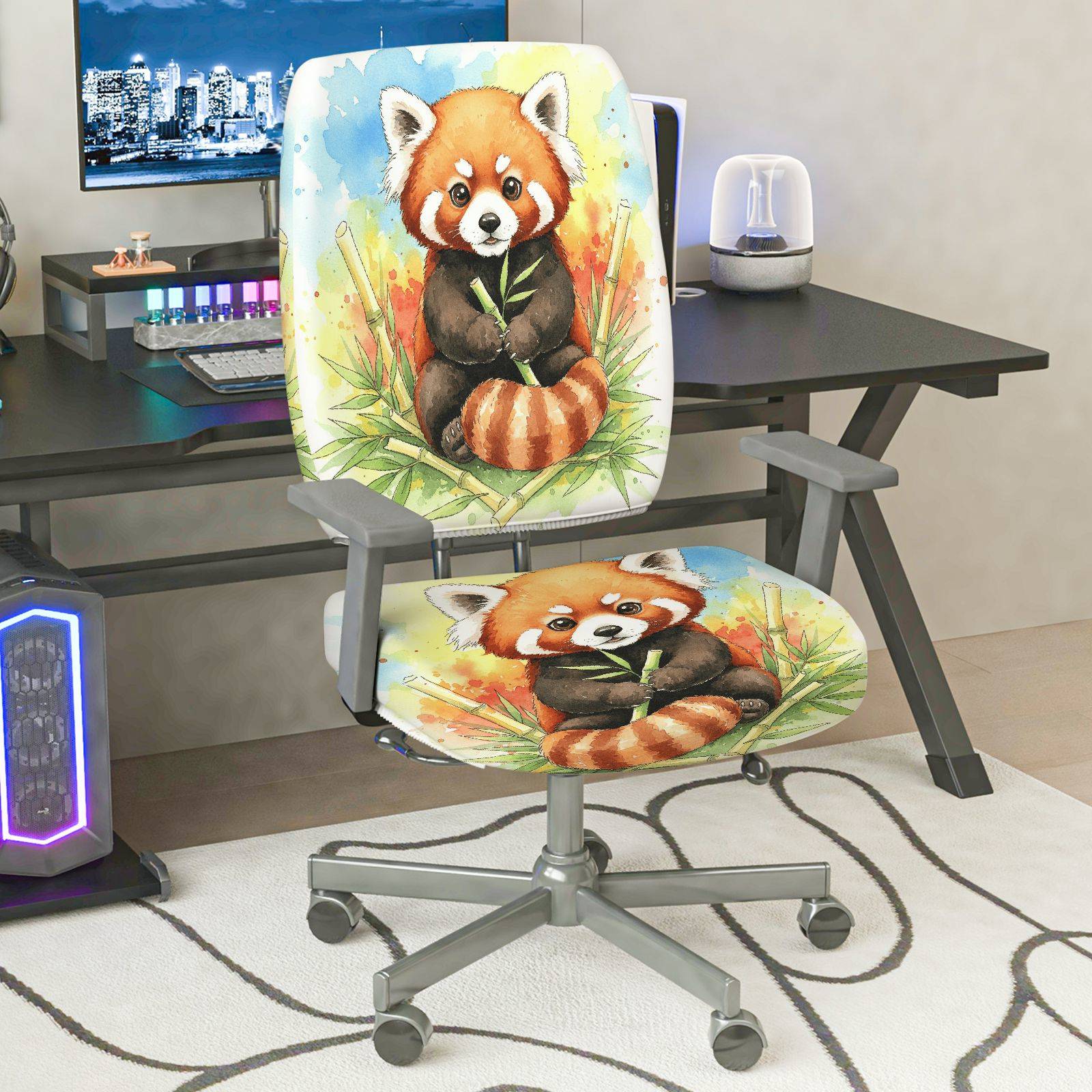 2-Piece Red Panda Nature Animal Art  Computer Chair Cover Set, Seat and Backrest