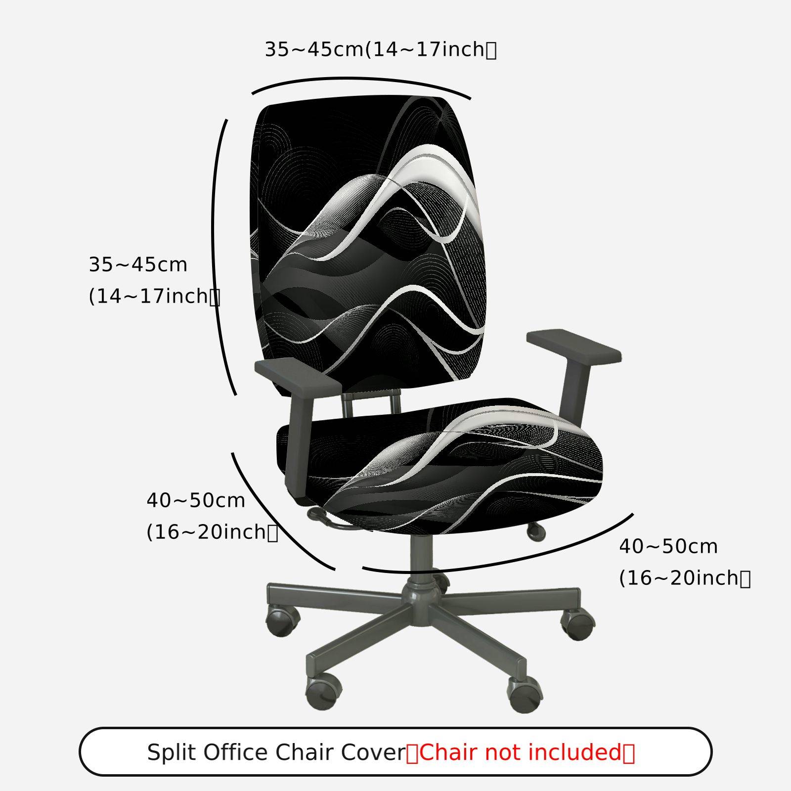 2-Piece Modern Abstract Geometric Black White Wave  Computer Chair Cover Set, Seat and Backrest