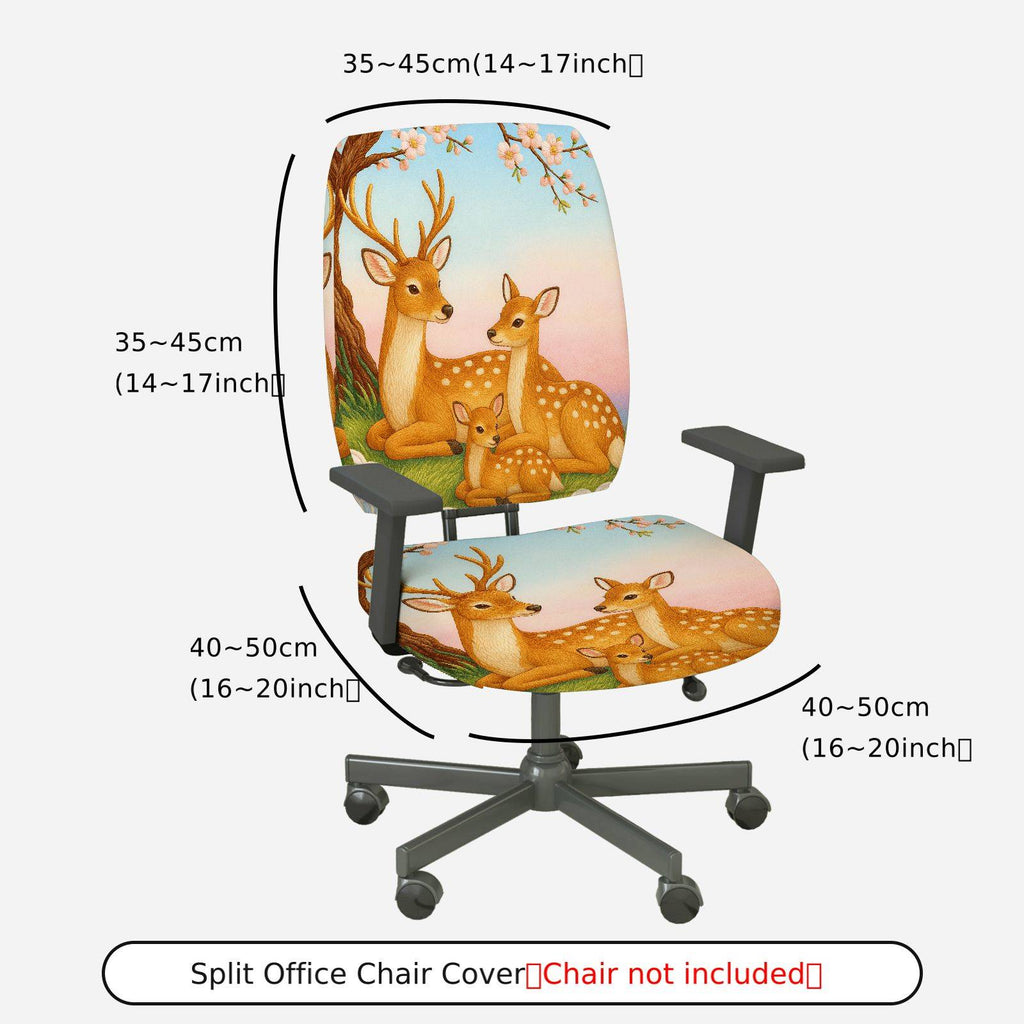 2-Piece Animal Deer Floral Pastoral Spring Festival  Computer Chair Cover Set, Seat and Backrest