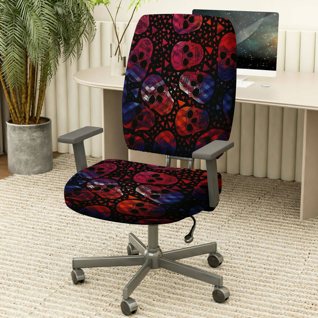 2-Piece Skulls Geometric Pattern Halloween Party Fun  Computer Chair Cover Set, Seat and Backrest