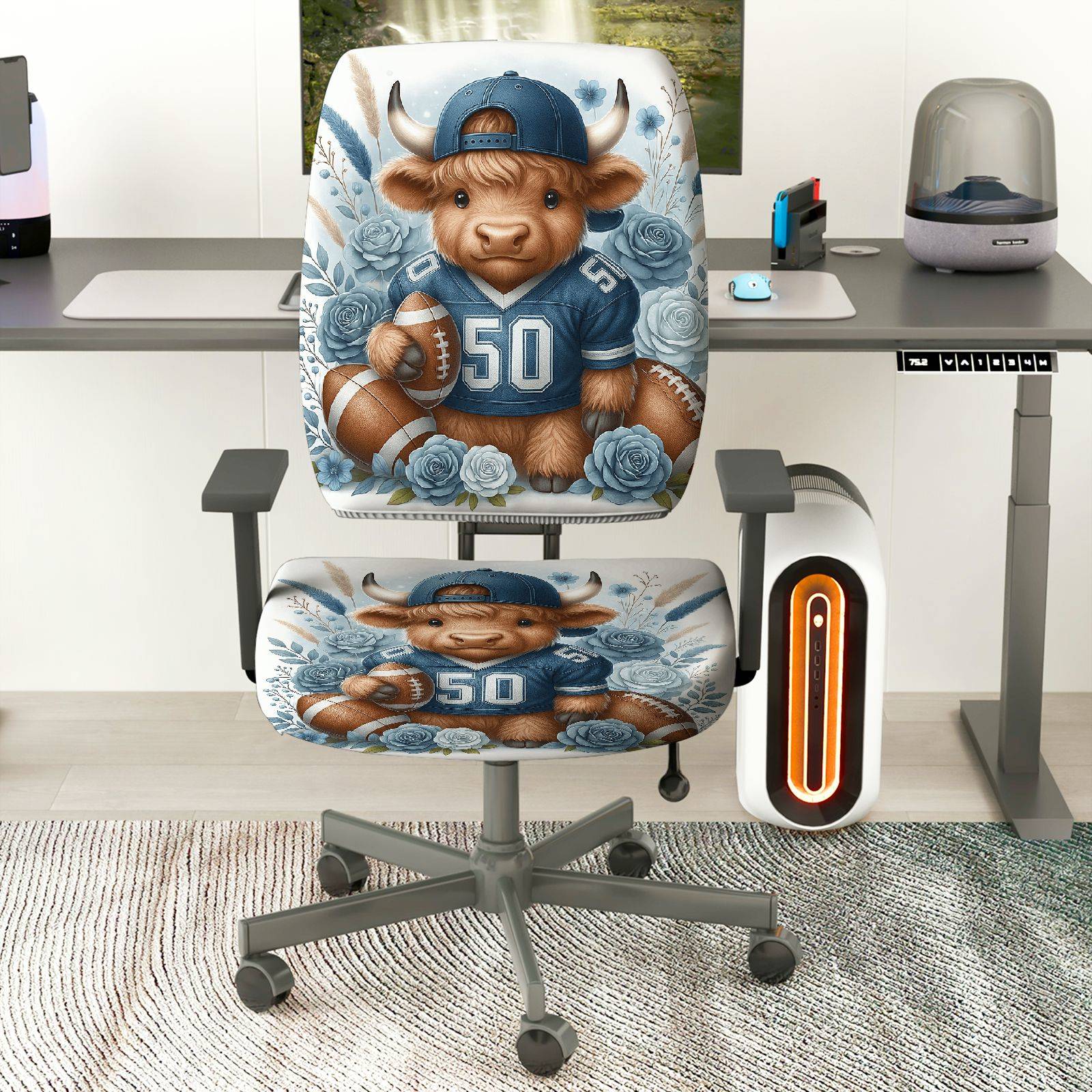 2-Piece Football Buffalo Flowers Sports Animal  Computer Chair Cover Set, Seat and Backrest