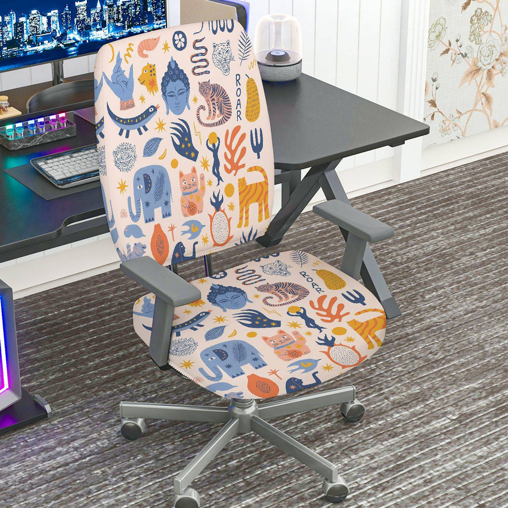 2-Piece Animal Printed Decorative Cute Fun  Computer Chair Cover Set, Seat and Backrest