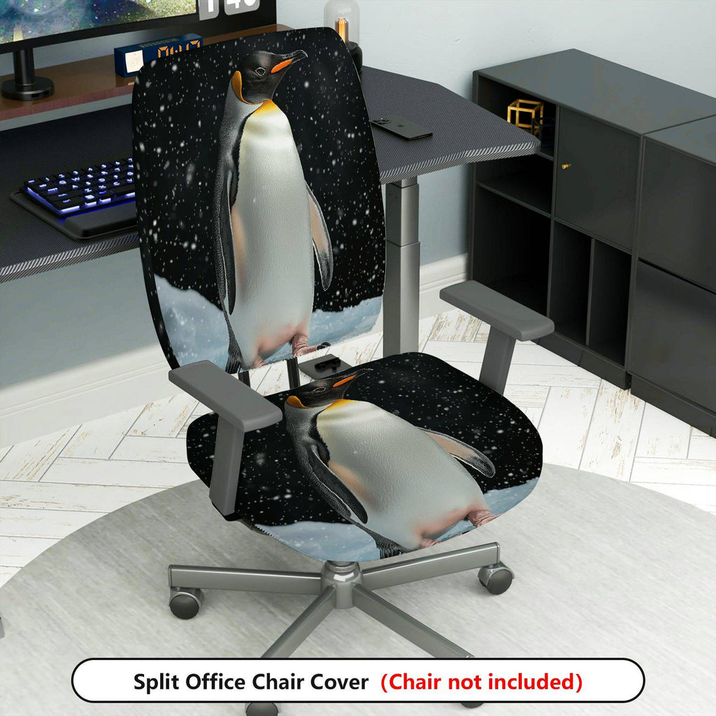 2-Piece Penguin Snow Winter Animal Nature Decor  Computer Chair Cover Set, Seat and Backrest
