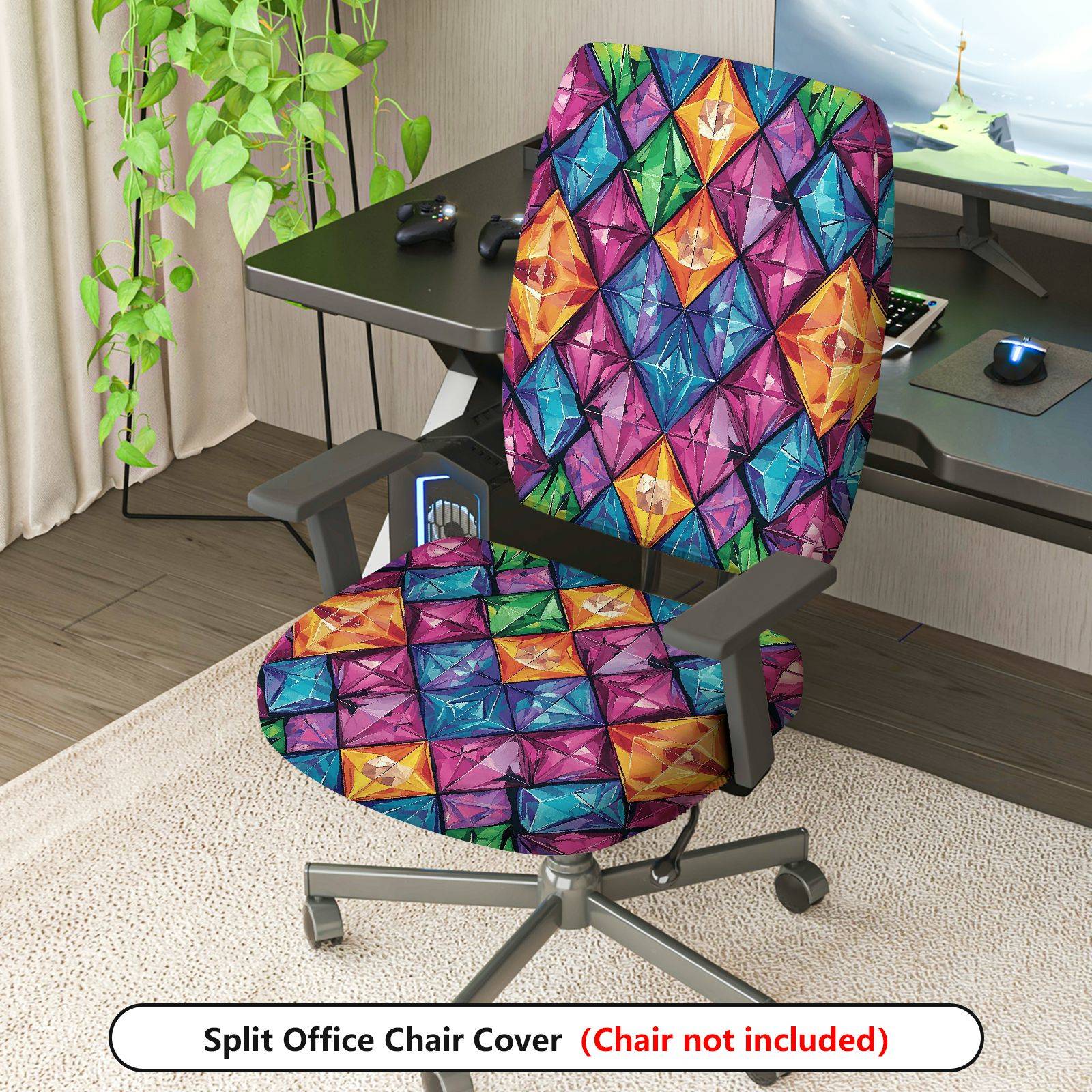 2-Piece Geometric Colorful Vibrant Modern Artistic  Computer Chair Cover Set, Seat and Backrest
