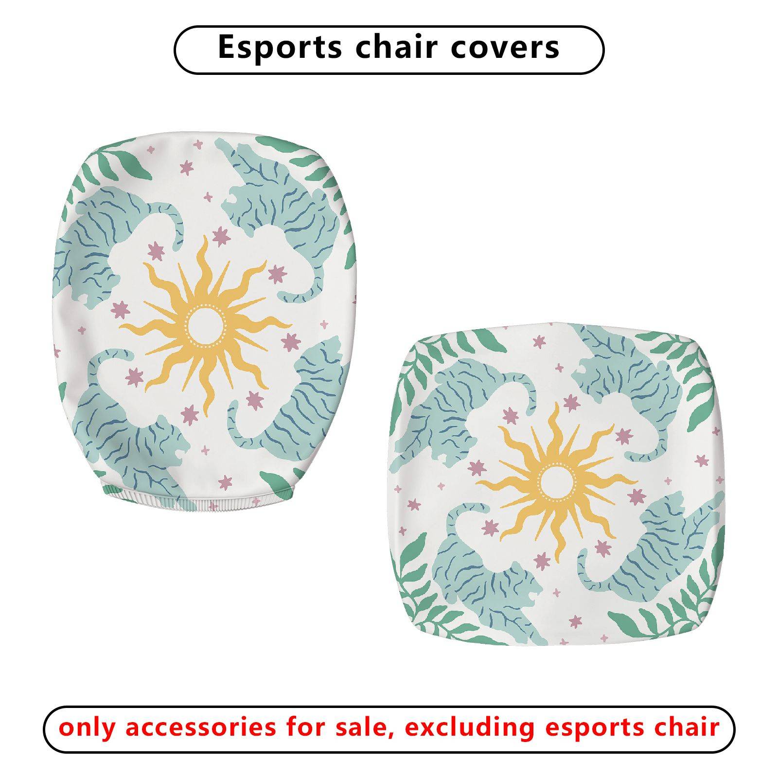2-Piece Animal Sun Tiger Star Pattern  Computer Chair Cover Set, Seat and Backrest