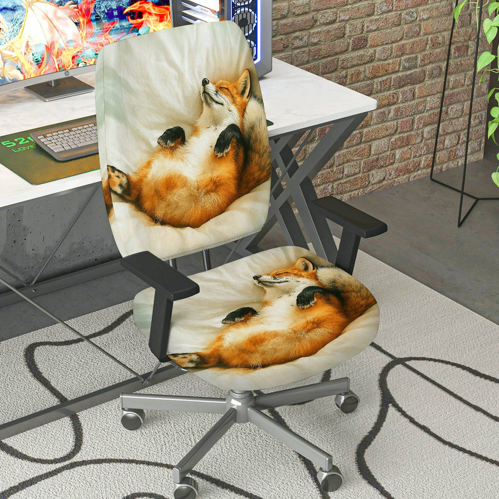 2-Piece Animal Fox Relaxing Cozy Printed  Computer Chair Cover Set, Seat and Backrest