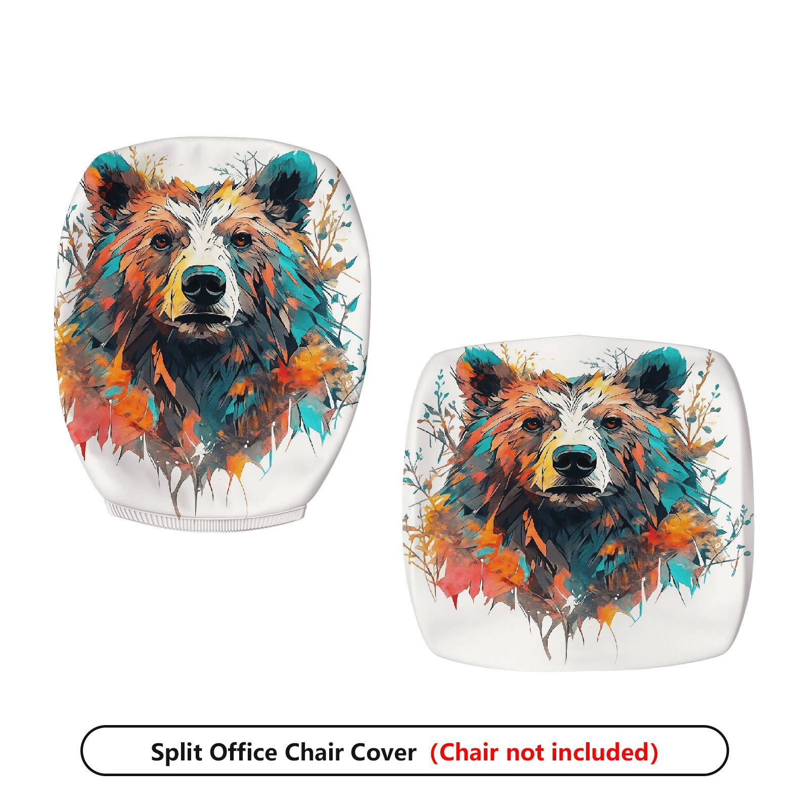 2-Piece Colorful Bear Animal Art Design  Computer Chair Cover Set, Seat and Backrest