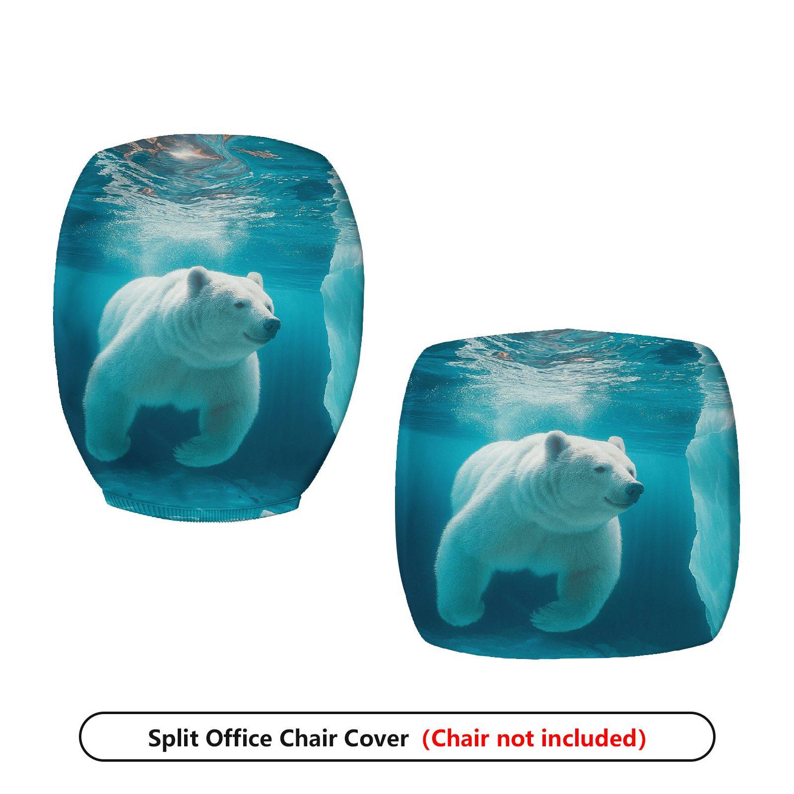 2-Piece Arctic Polar Bear Underwater Theme  Computer Chair Cover Set, Seat and Backrest
