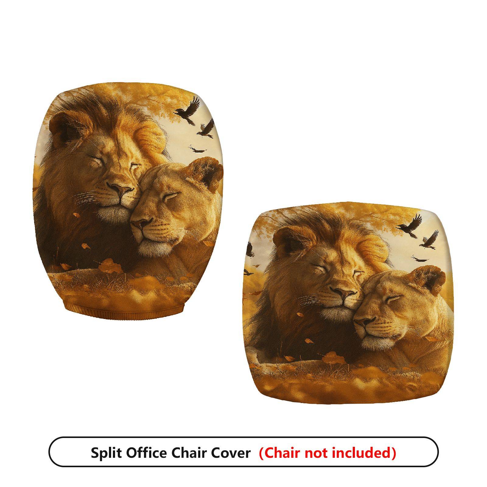 2-Piece Animal Lion Nature Wildlife Love  Computer Chair Cover Set, Seat and Backrest