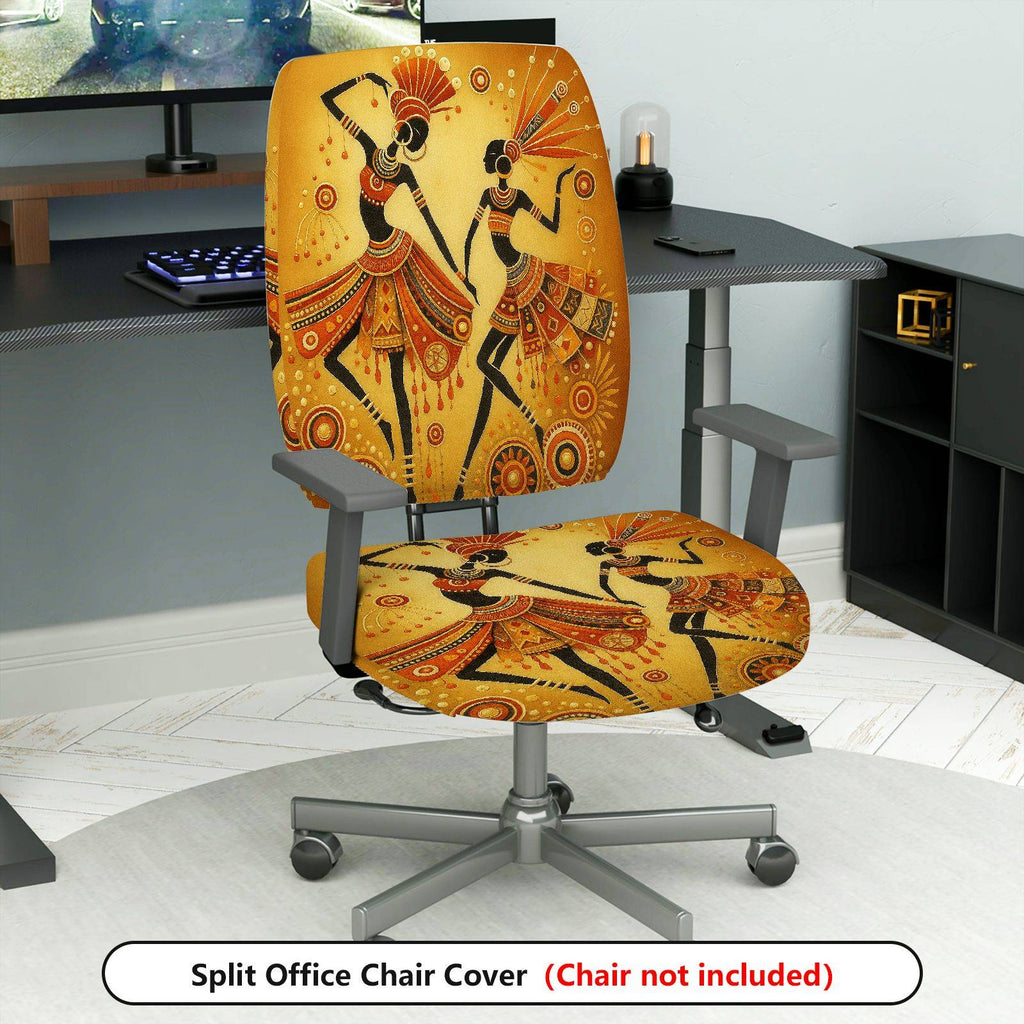 2-Piece African Ethnic Dancing Art Decor  Computer Chair Cover Set, Seat and Backrest