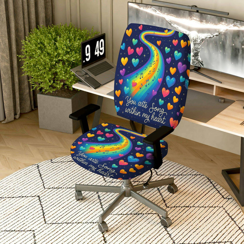 2-Piece Artistic Colorful Heart Rainbow Music Inspirational  Computer Chair Cover Set, Seat and Backrest