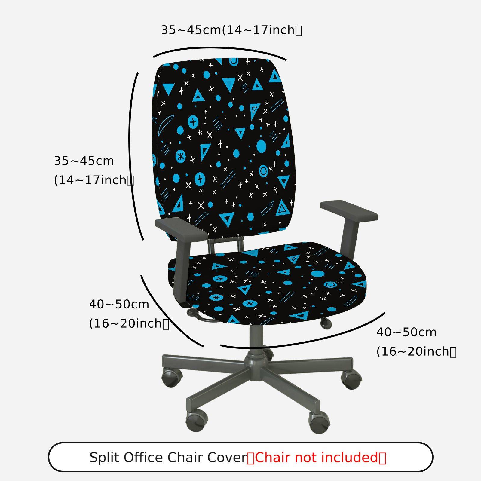 2-Piece Geometric Black Blue  Computer Chair Cover Set, Seat and Backrest