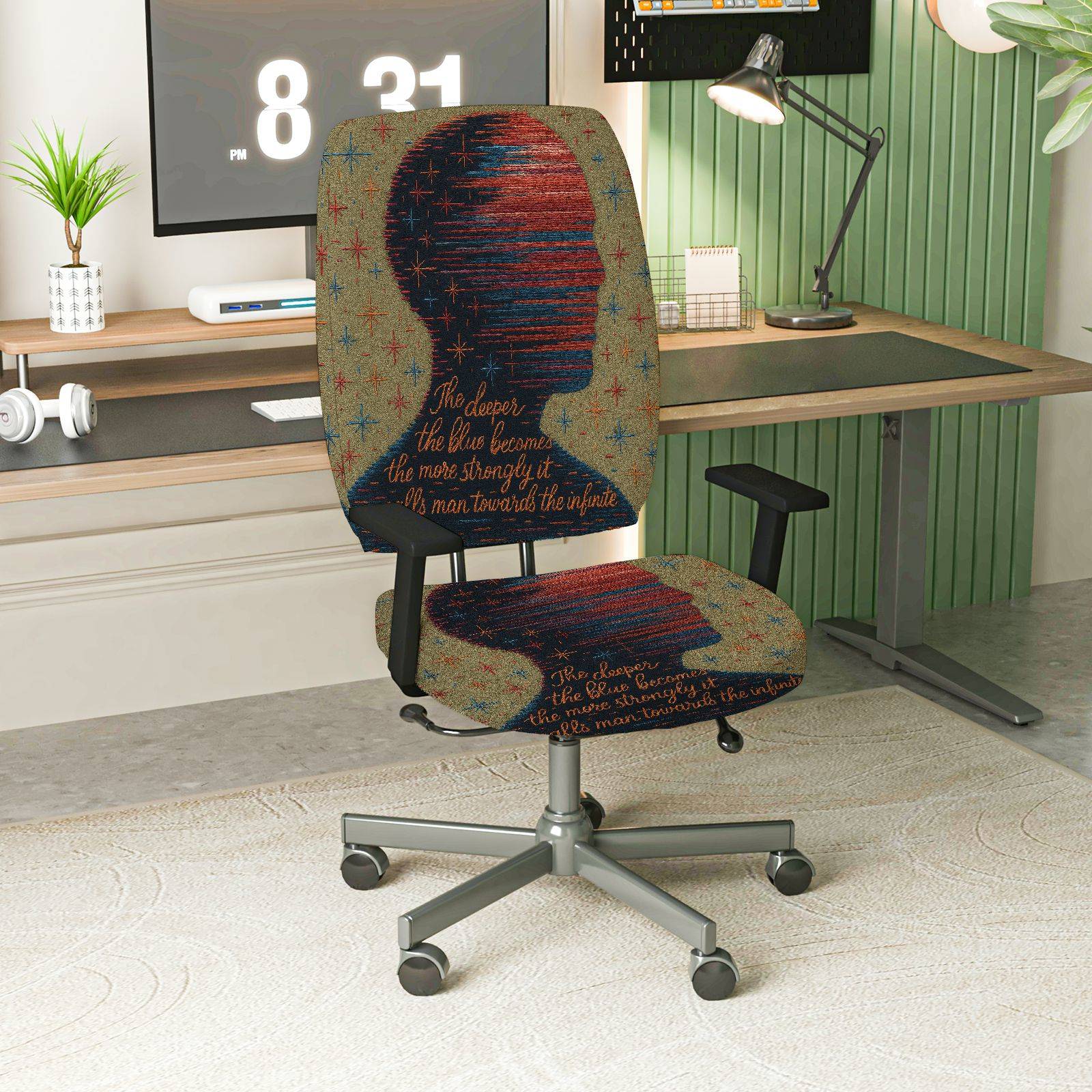 2-Piece Artistic Abstract Inspirational Pattern  Computer Chair Cover Set, Seat and Backrest