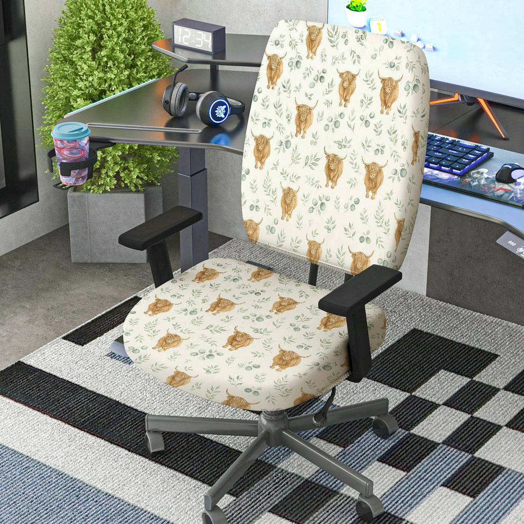 2-Piece Animal Floral Pattern Nature Bull Leaves  Computer Chair Cover Set, Seat and Backrest
