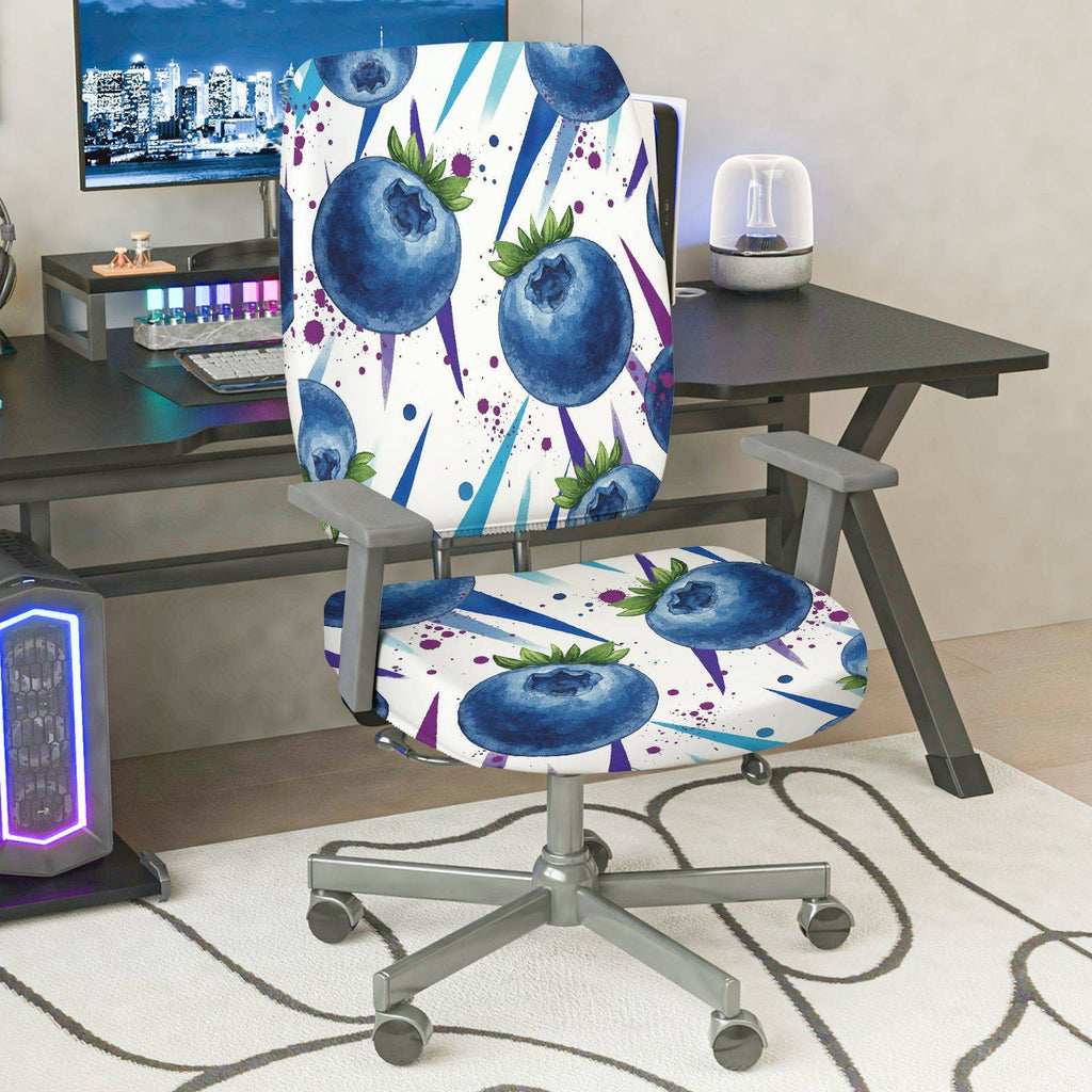 2-Piece Blueberry Fruit Abstract Geometric Art Modern  Computer Chair Cover Set, Seat and Backrest