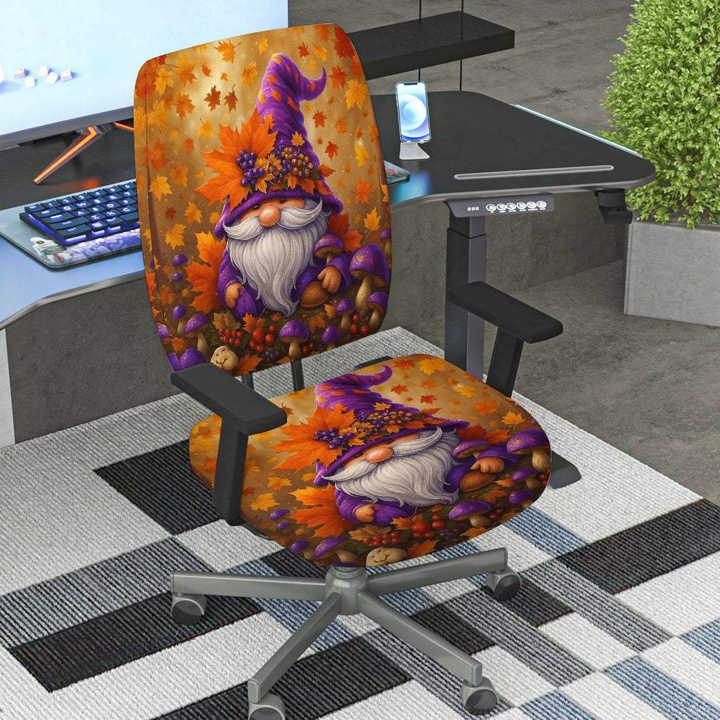 2-Piece Autumn Gnome Mushroom Leaves Halloween  Computer Chair Cover Set, Seat and Backrest