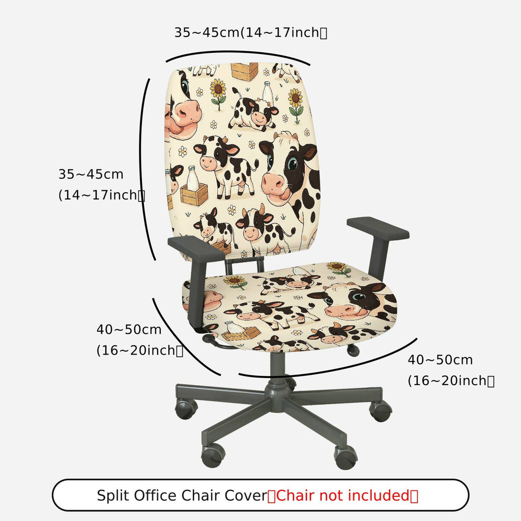 2-Piece Animal Farm Cow Design  Computer Chair Cover Set, Seat and Backrest
