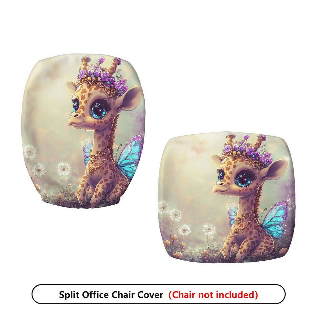 2-Piece Adorable Giraffe Fairy Crown Dandelion Purple  Computer Chair Cover Set, Seat and Backrest