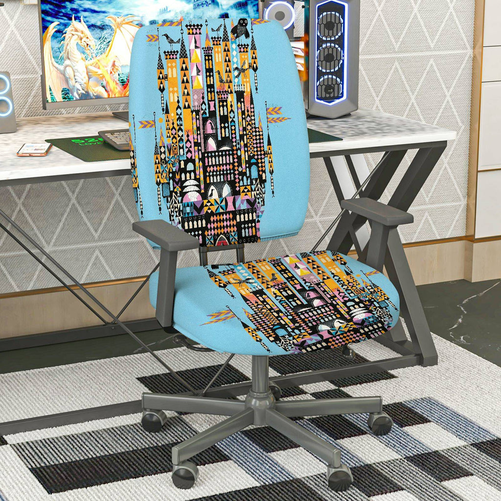 2-Piece Colorful Geometric City Night Skyline Pattern  Computer Chair Cover Set, Seat and Backrest