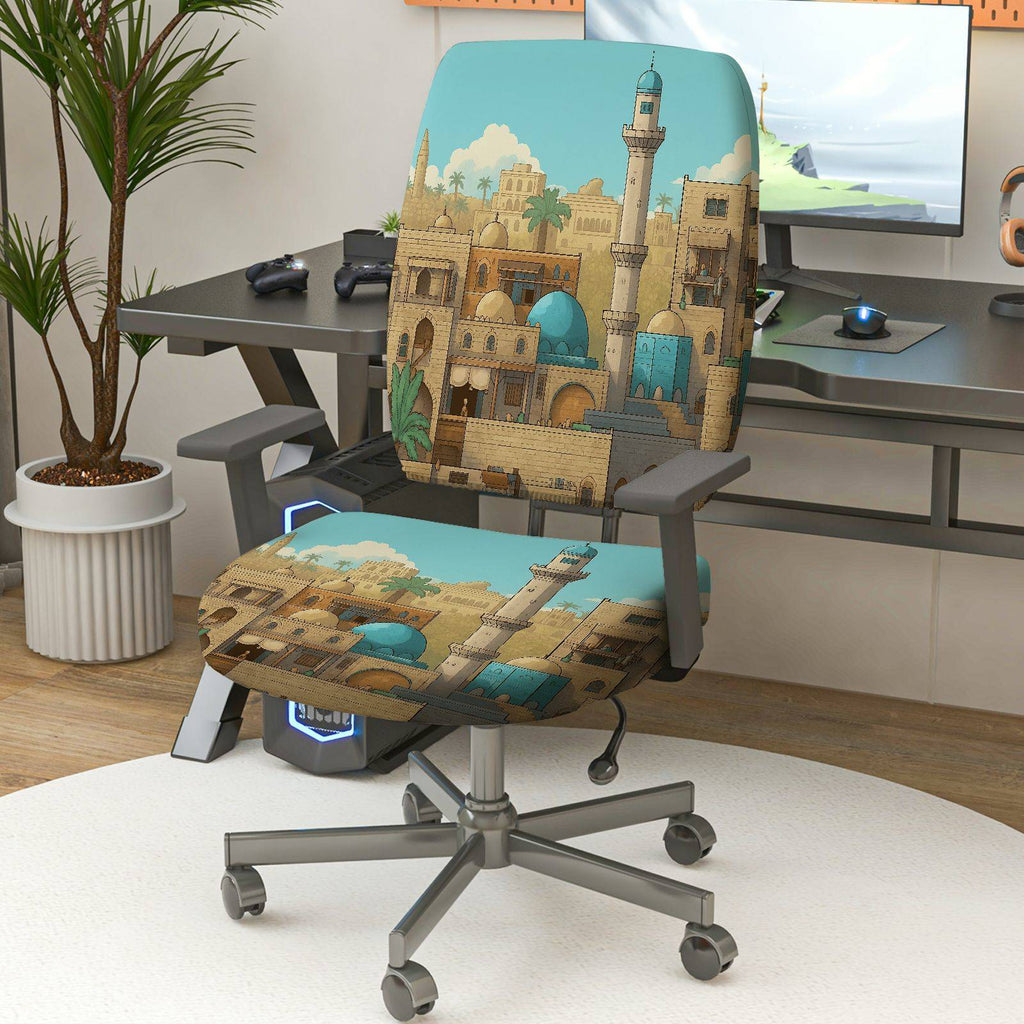 2-Piece Arabian mosque tower scenic pattern  Computer Chair Cover Set, Seat and Backrest