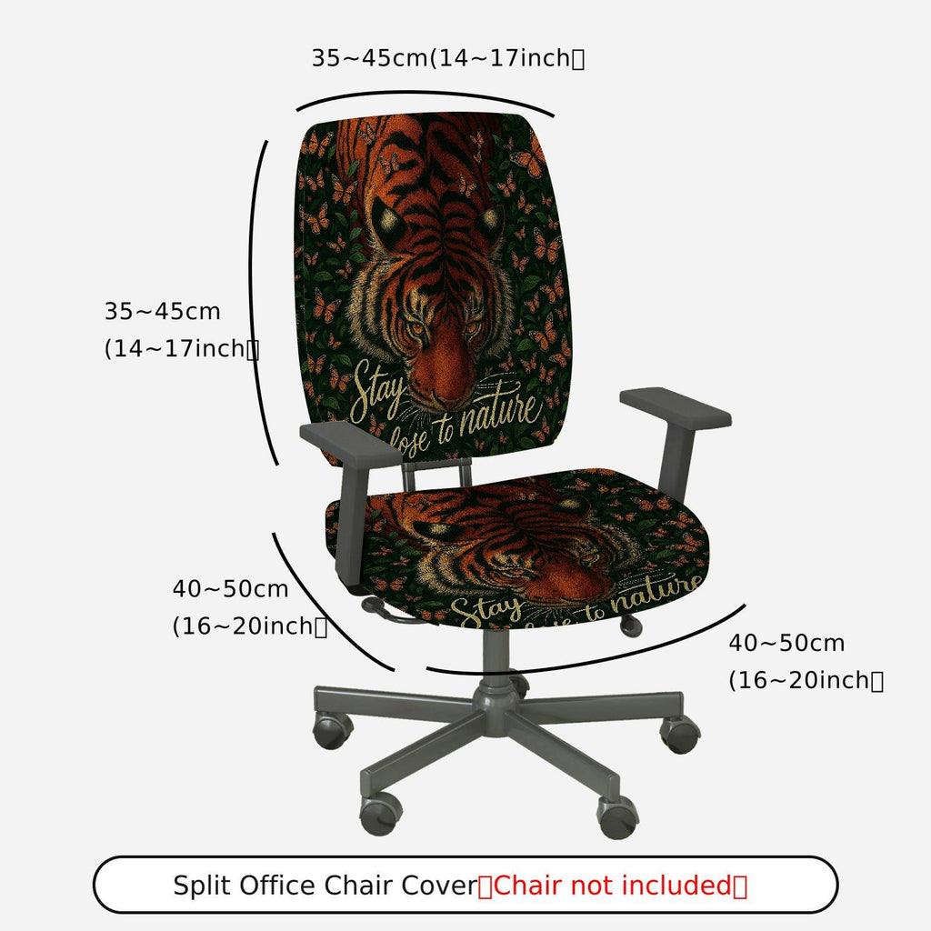 2-Piece Animal Nature Forest Wildlife Tiger Inspirational  Computer Chair Cover Set, Seat and Backrest