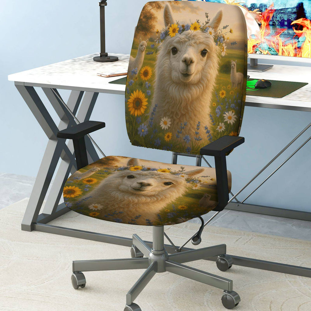 2-Piece Alpaca floral pastoral countryside sunflower  Computer Chair Cover Set, Seat and Backrest