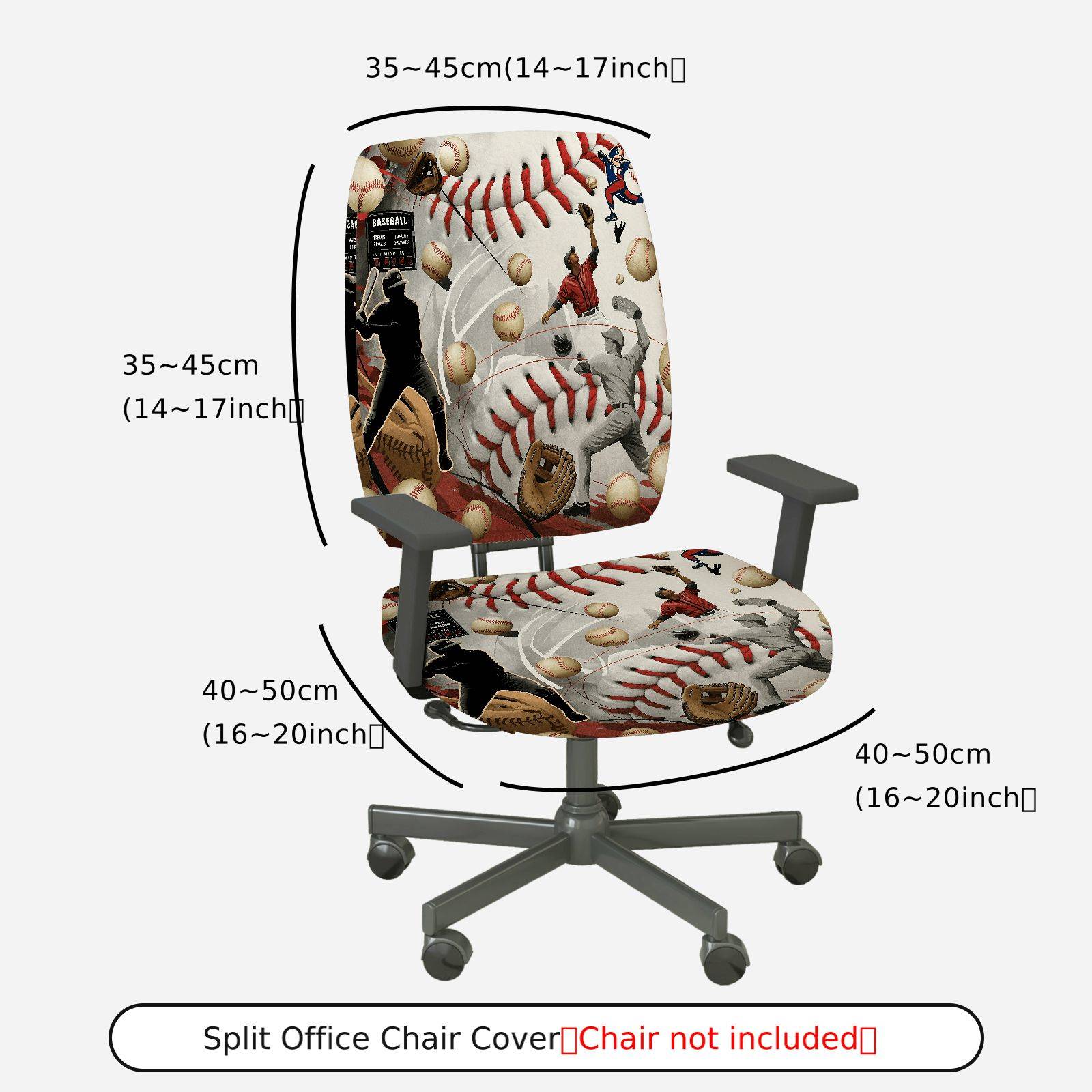 2-Piece Baseball Sports Player Game Ball  Computer Chair Cover Set, Seat and Backrest