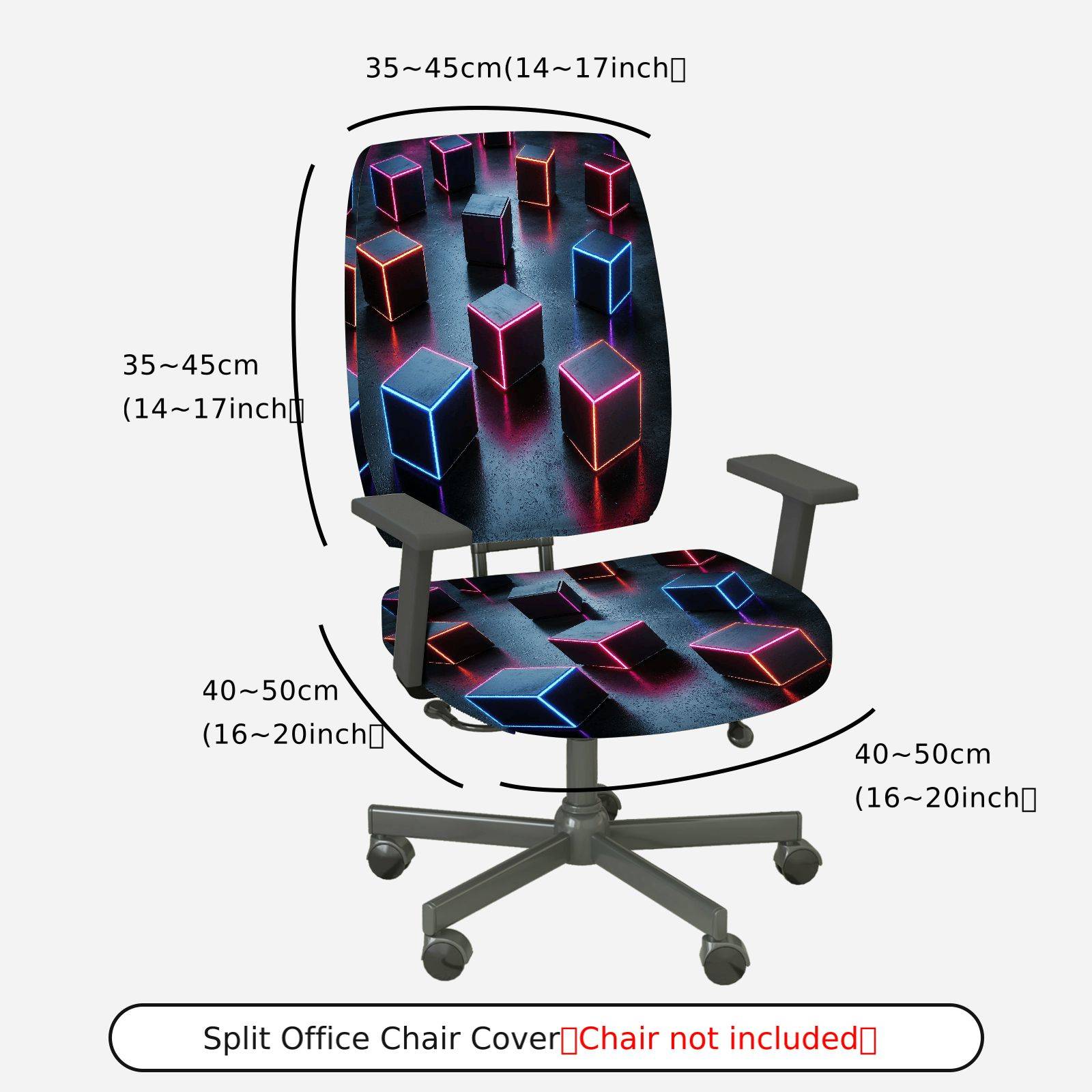 2-Piece Modern Digital Abstract Geometric Cube  Computer Chair Cover Set, Seat and Backrest