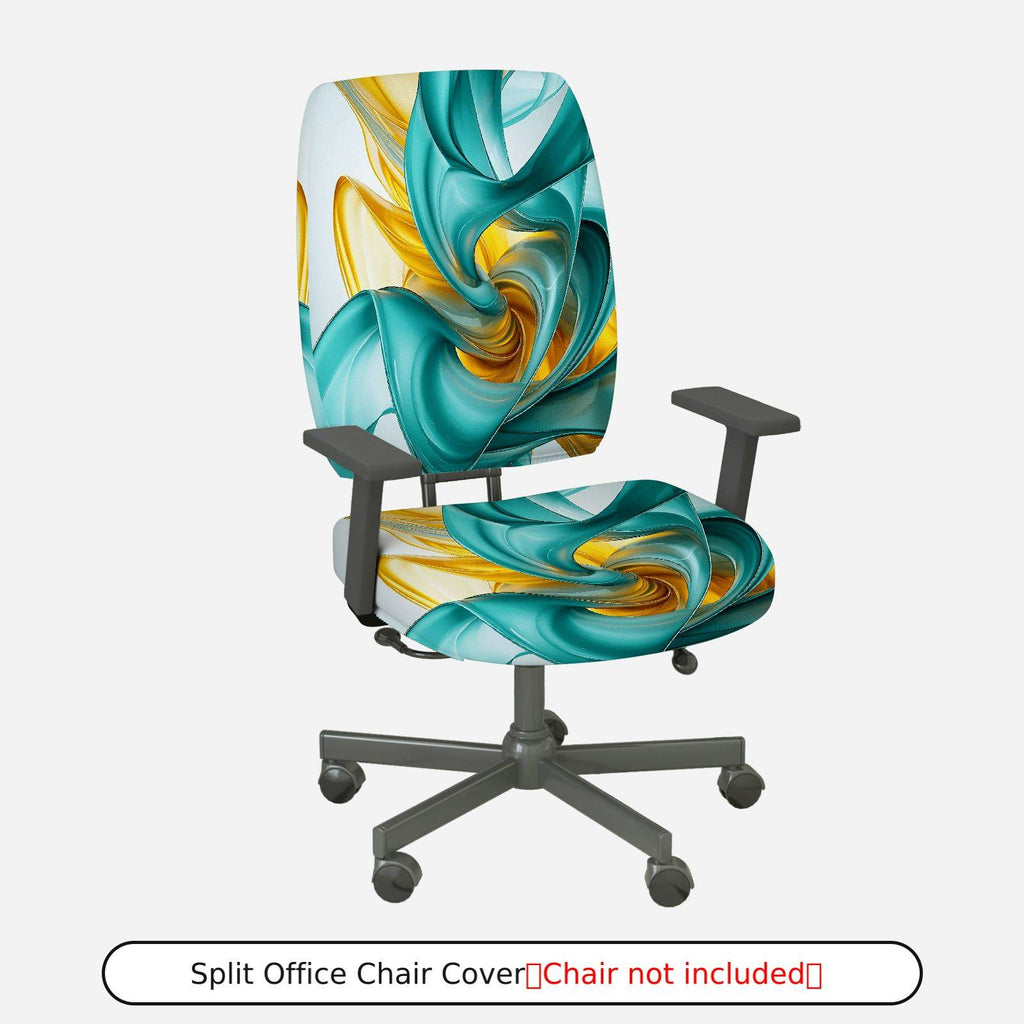 2-Piece Abstract Turquoise Golden Swirl Artistic Vibrant  Computer Chair Cover Set, Seat and Backrest