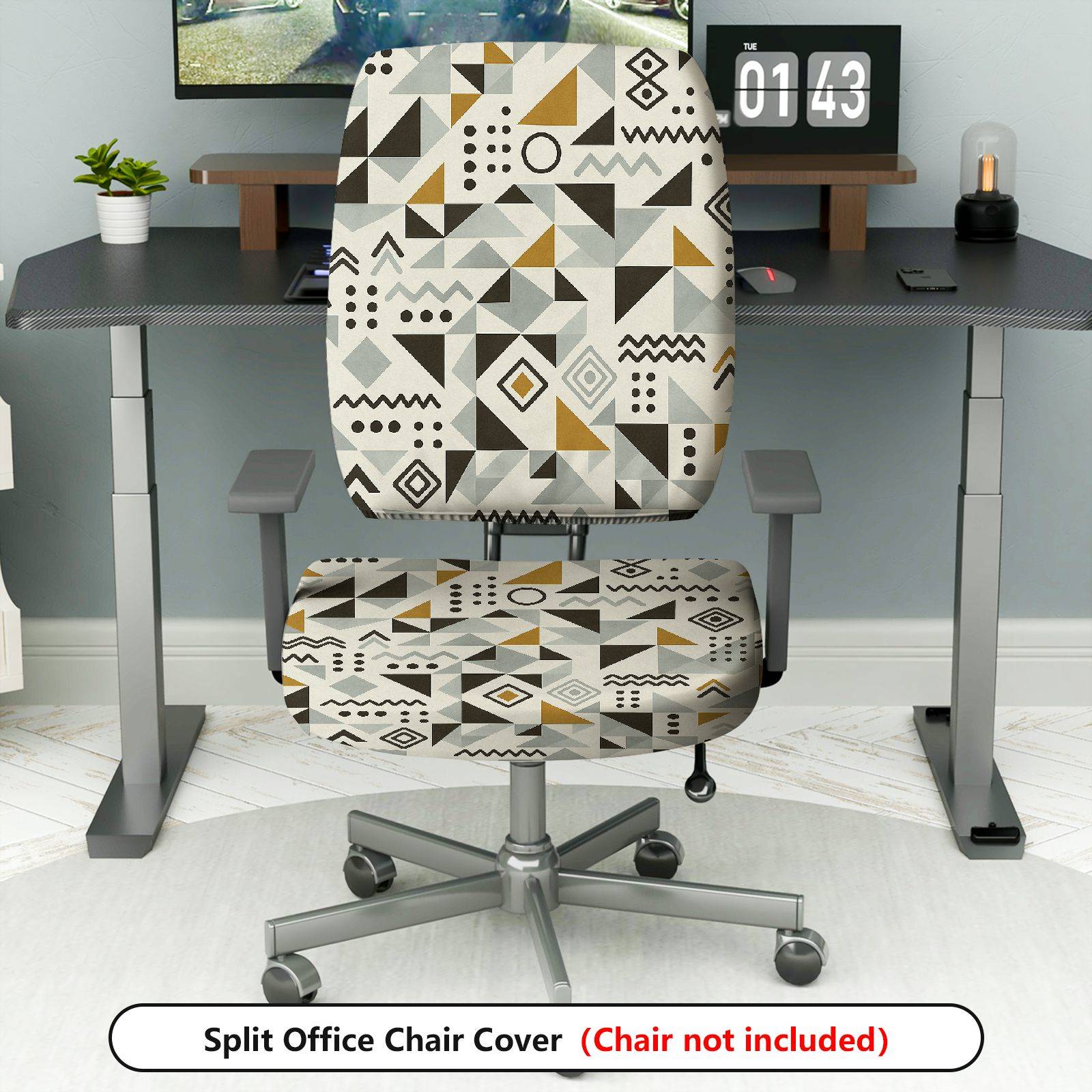 2-Piece Geometric Abstract Modern Stylish  Computer Chair Cover Set, Seat and Backrest